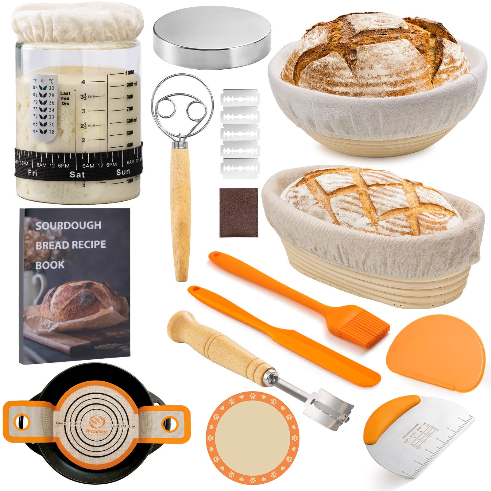 Sourdough Starter Kit with 40oz Jar - Complete Bread Baking Supplies Set Includes 9