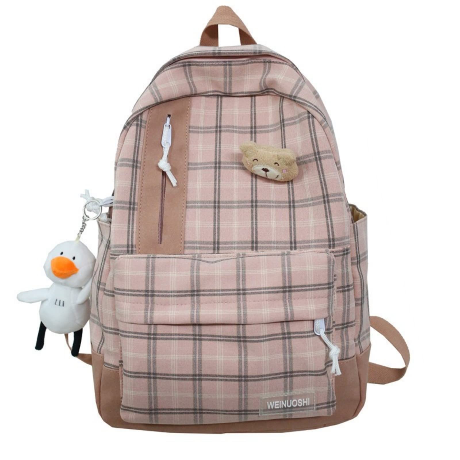 Cute Kawaii Backpack for Girls & Teens - Aesthetic Sage Green Daypack with Preppy Style - Perfect for School, College, Travel & Everyday Use (Pink)