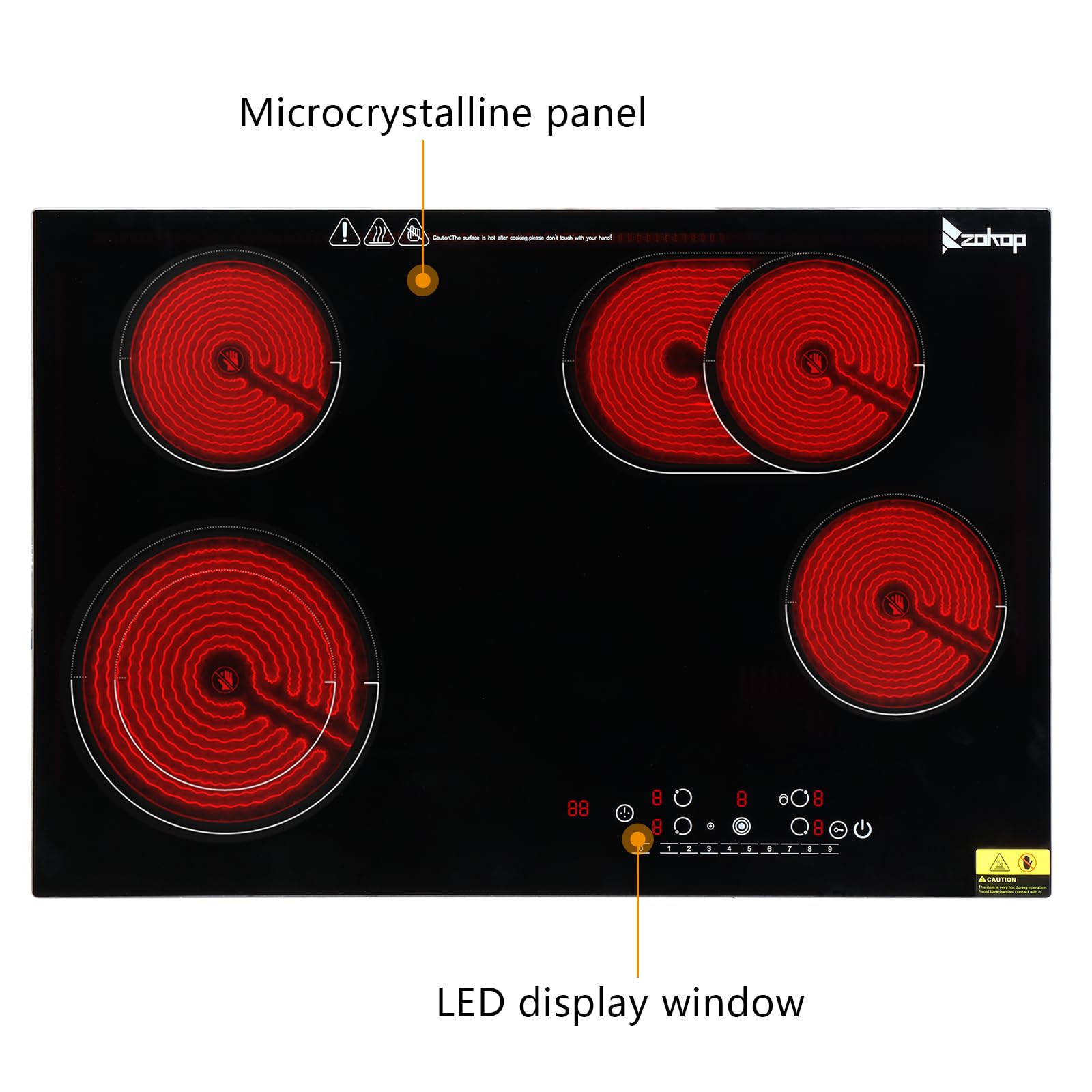 Winado 30 Inch 4 Burner Electric Ceramic Cooktop - 7200W, 220-240V Flat Top Stove with 9 Heating Levels, Timer, Child Safety Lock & Sensor Touch Control - Perfect for Home Kitchen, RV, Apartment & Small Spaces