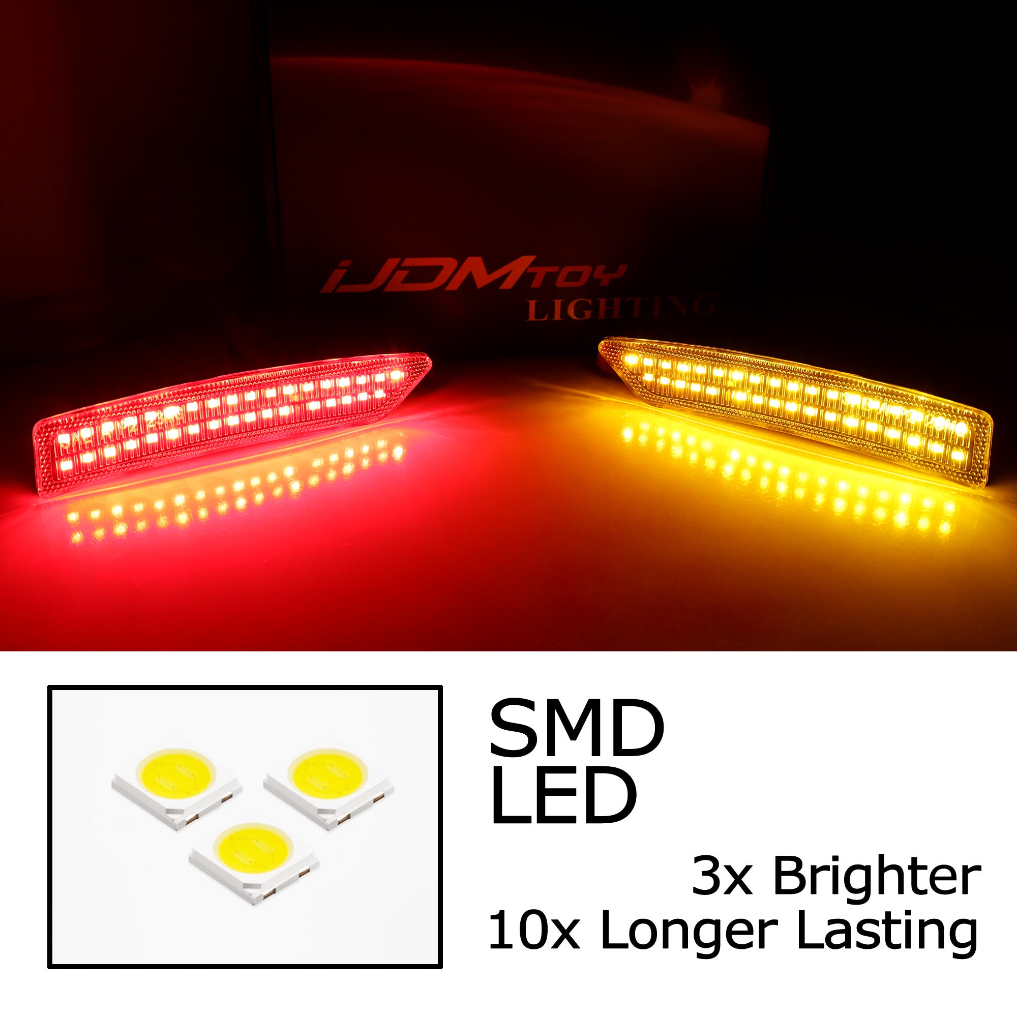 24+ Ford Mustang Clear Lens Amber/Red LED Front & Rear Side Marker Light Kit - High Visibility Safety Lights for Night Driving & Custom Car Styling