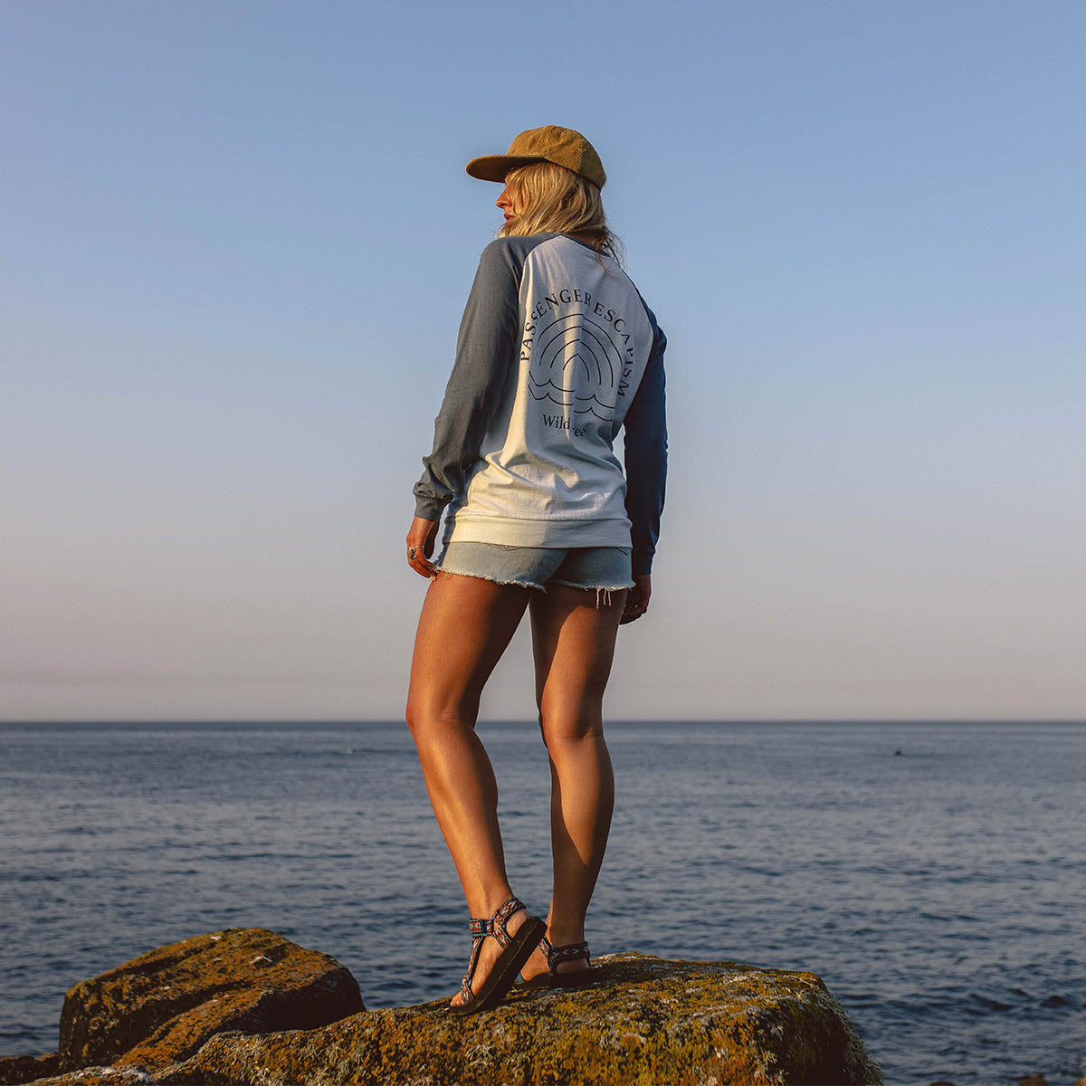 Eco-Friendly Rainbow Recycled Cotton Long Sleeve T-Shirt for Men & Women | Stone Blue Color | Casual Wear, Outdoor Activities & Sustainable Fashion