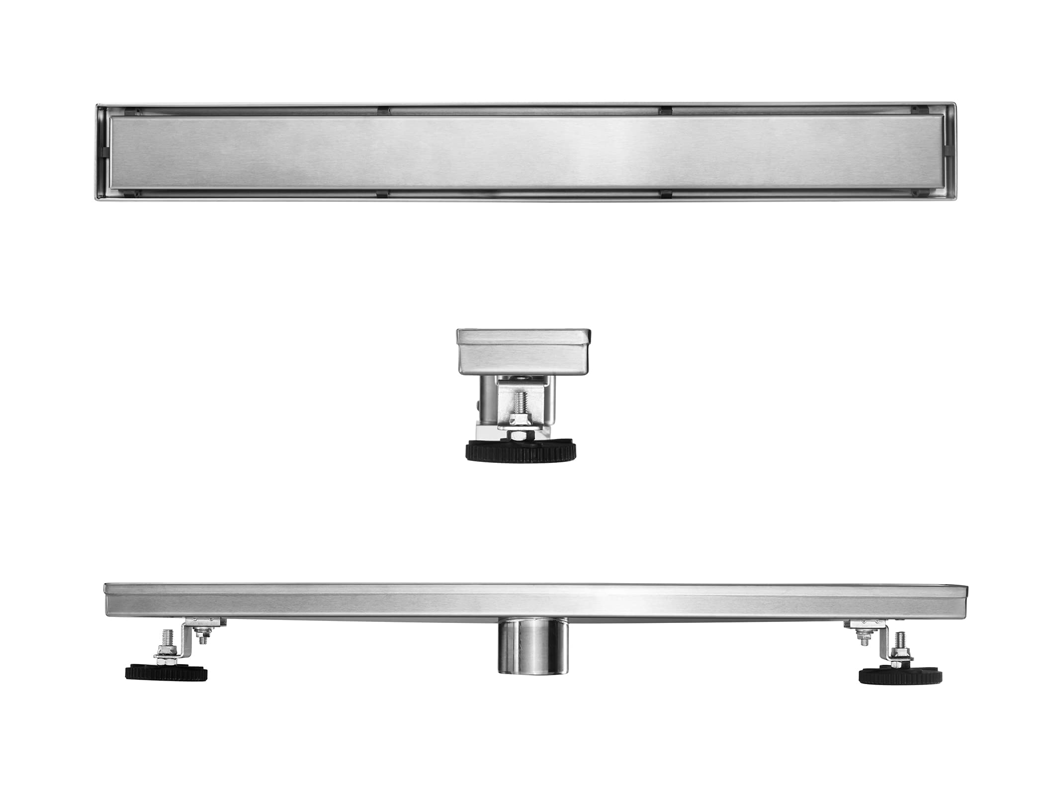 HEATGENE 48-Inch Linear Shower Drain - Stainless Steel Rectangle Shower Floor Drain with 2-in-1 Flat & Tile Insert Cover, Adjustable Leveling Feet & Hair Strainer - Brushed Finish for Bathroom, Wet Room & Modern Shower Renovation