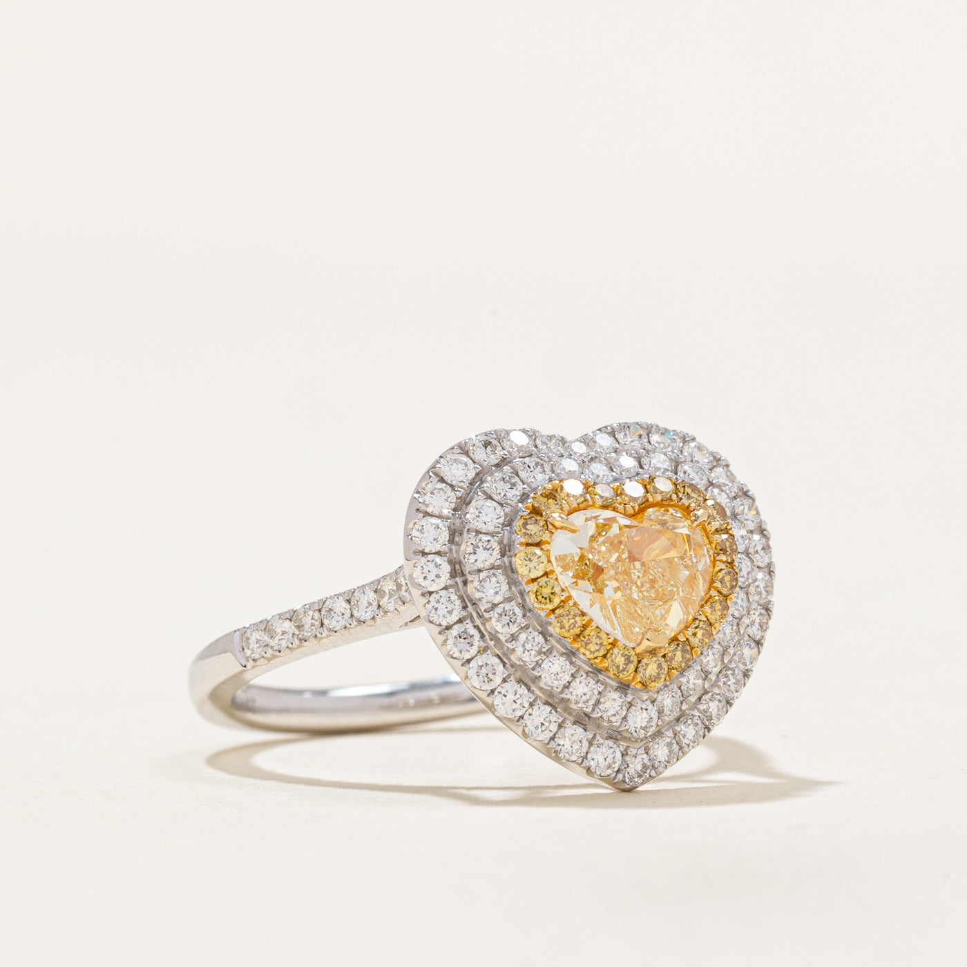 1.15ctw Yellow & White Diamond Heart Halo Ring | 0.57ct Center Stone | Size 6 | Perfect for Valentine's Day, Anniversary & Engagement Gifts