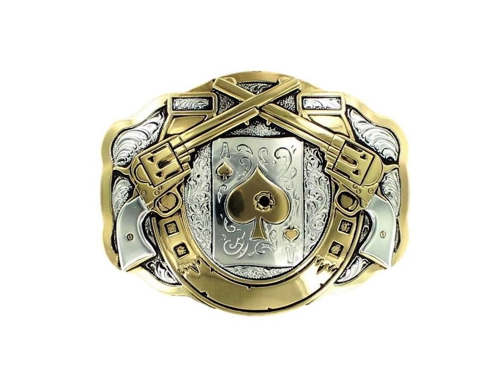 Crumine Peace Maker Buckle - Silver & Gold Plated 3x4 Inch Western Belt Buckle for Cowboy Boots & Jeans - Perfect for Rodeo, Country Fashion & Western Style Outfits