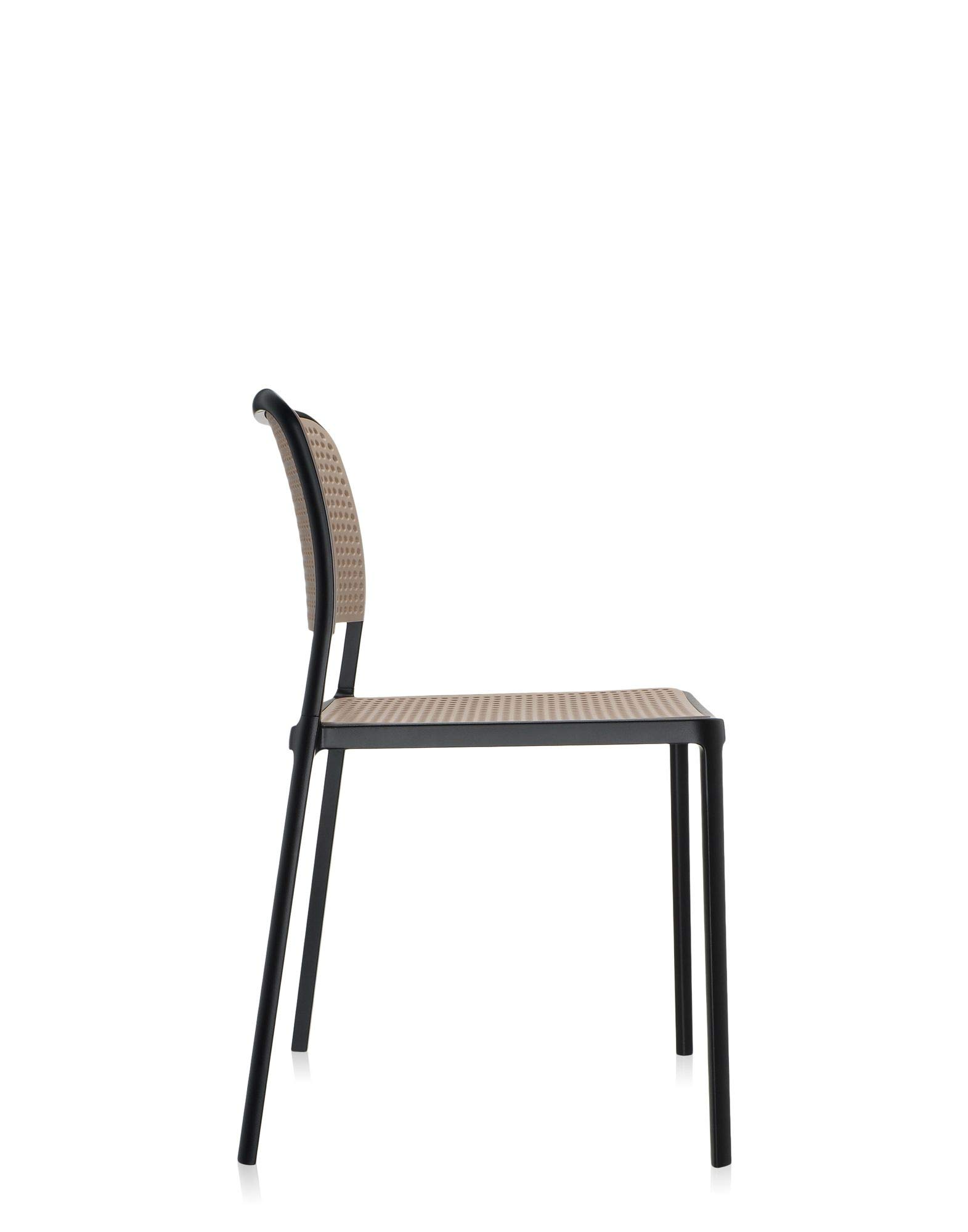 Kartell Audrey Chair by Piero Lissoni - Set of 2 - Powder-Coated Aluminum in Black/Sand - Modern Dining & Lounge Seating for Home & Office