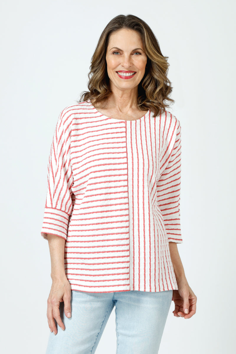 Trendy Mixed Stripe Elbow Sleeve Top for Women | Fashionable Blouse for Casual Outings, Office Wear & Date Nights