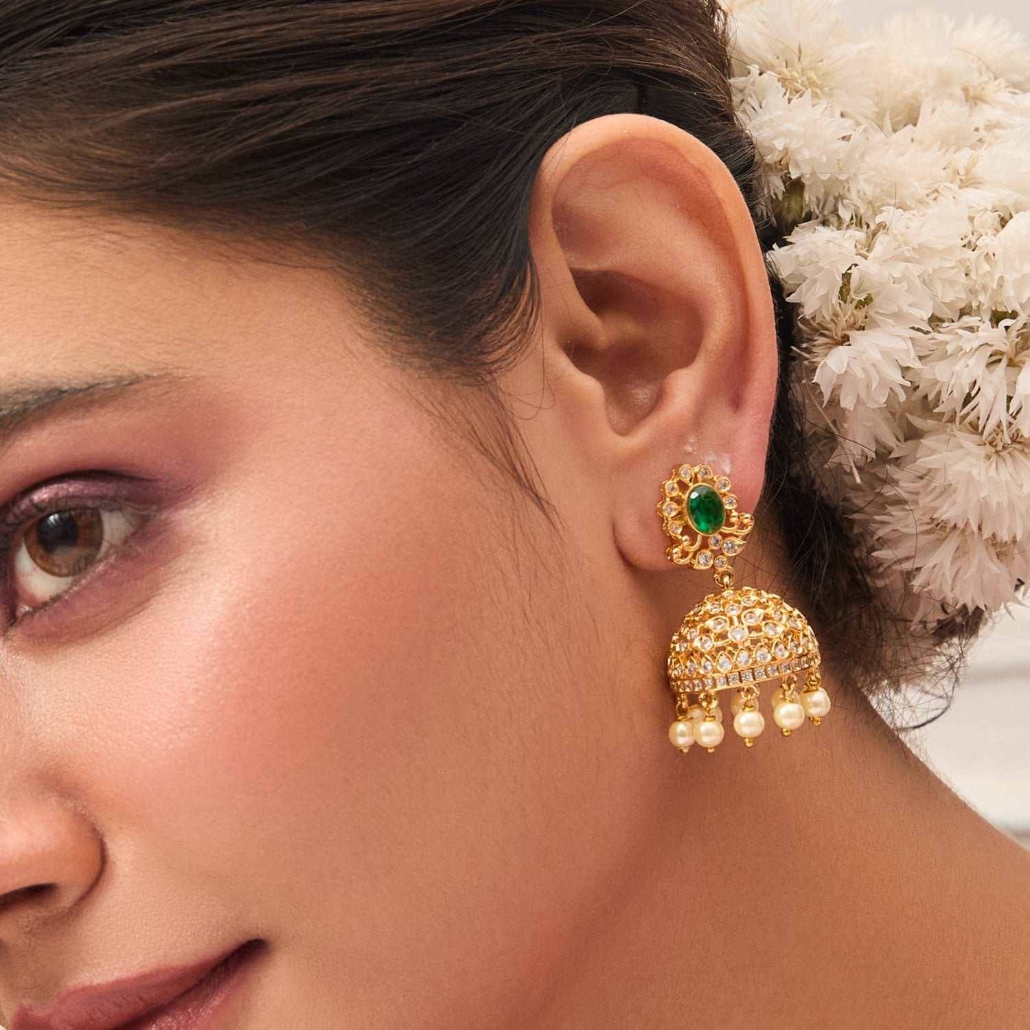 Ishani Nakshatra CZ Jhumka Earrings for Women - Fashionable Cubic Zirconia Indian Traditional Jewelry - Perfect for Weddings, Parties & Festive Occasions