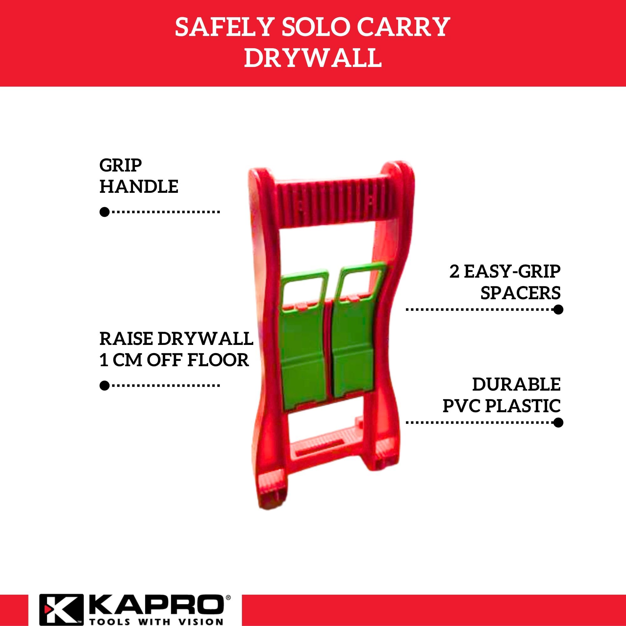 Kapro 1258-10 Ergonomic Drywall Carrier - Heavy Duty Drywall Lifting Tool with 2 Plastic Spacers for Easy Pickup, Transport & Storage - 1 cm Height Adjustment - Perfect for Drywall Installation, Home Renovation & Construction Projects