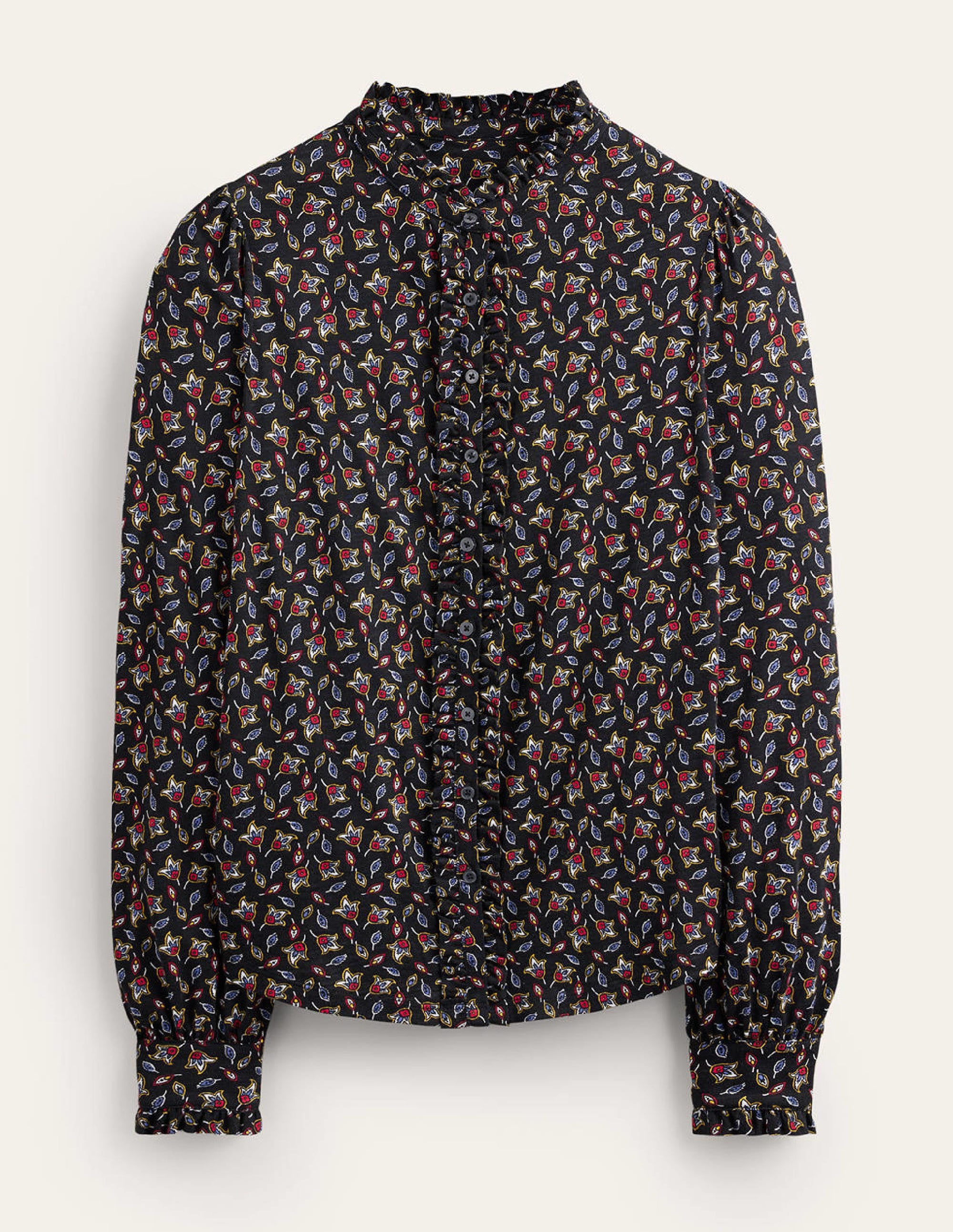 Caroline Jersey Shirt - Multi Color Floral Tulip Bud Print - Women's Casual T-Shirt for Spring Summer Outfits, Date Night & Weekend Wear