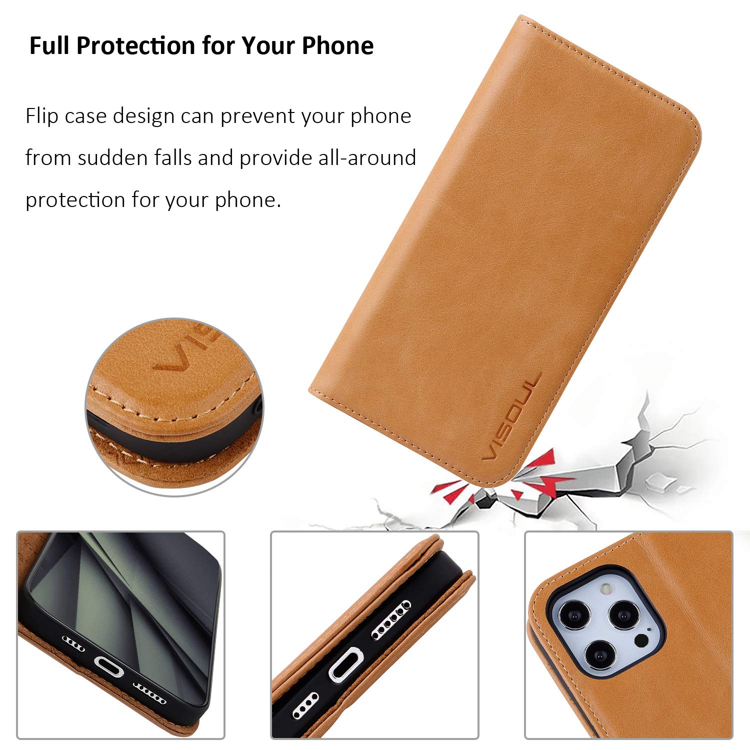 Premium Genuine Leather Flip Wallet Case for iPhone 12 Pro Max 6.7