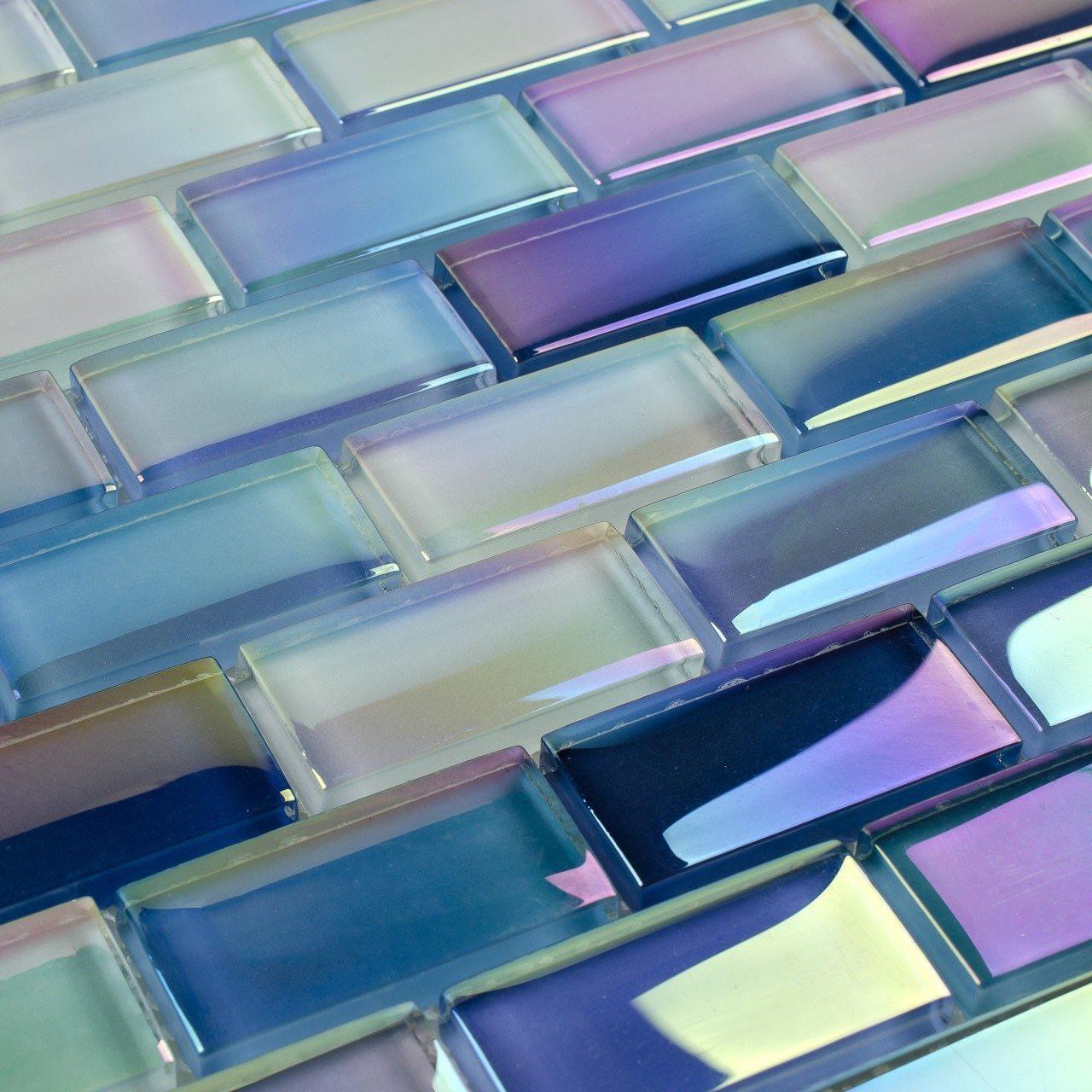 Shimmering Turquoise Glass Pool Tile 1x2