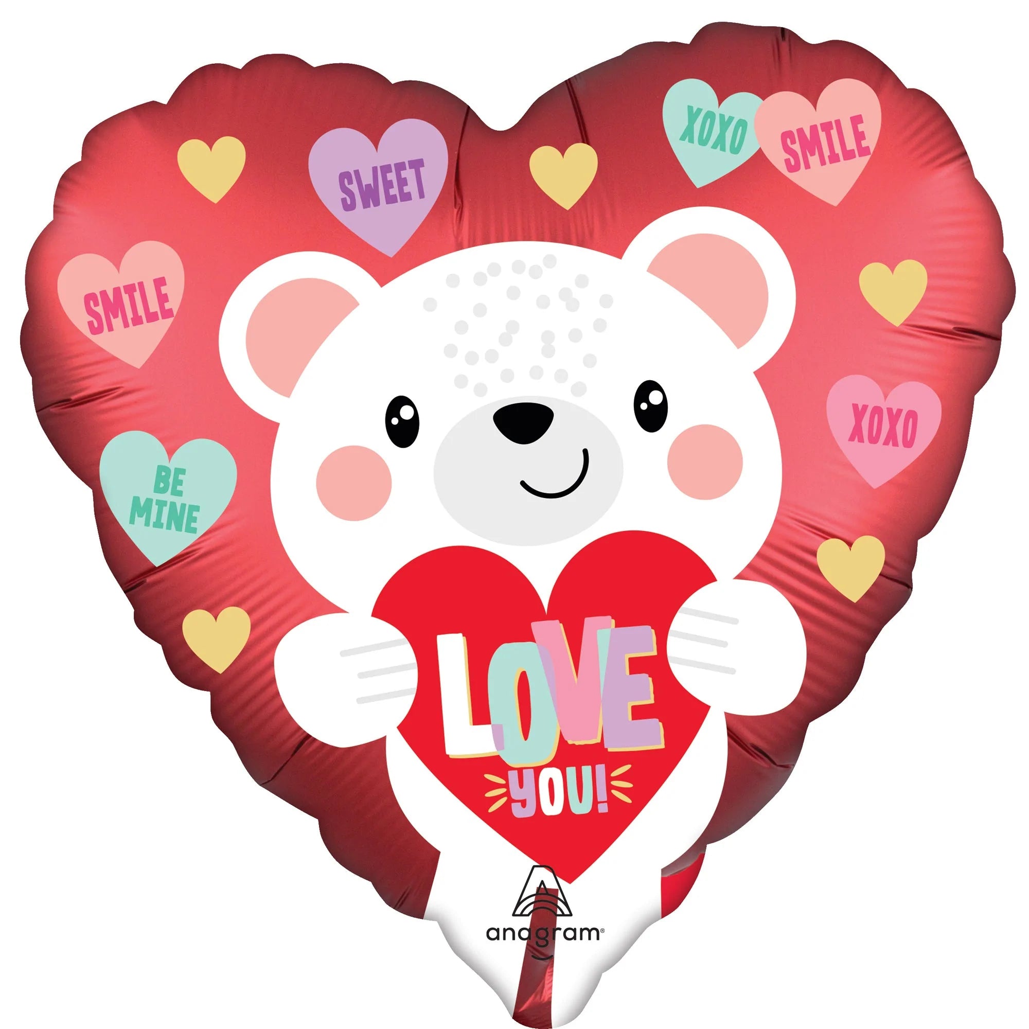 18 Inch Satin White Bear Heart Shape Foil Balloon with Multicolored Hearts - Perfect for Valentine's Day, Anniversaries & Romantic Proposals (1 Count)