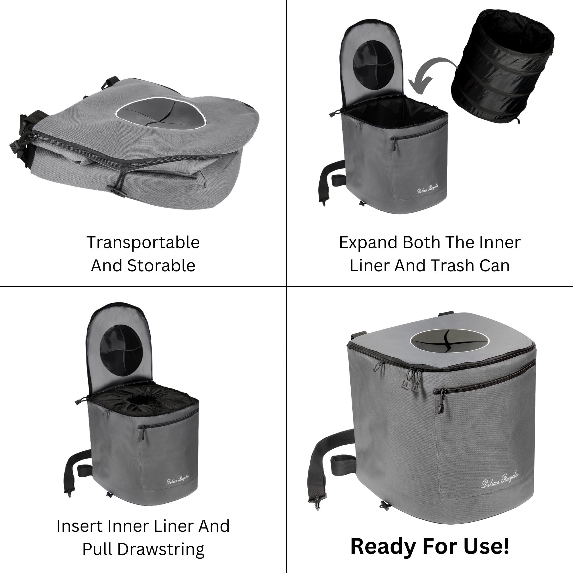 Collapsible 8 Gallon Portable Trash Can for Boating, Camping, Kayaking & Fishing - Durable Waterproof Waste Bin with Inner Liner - Essential Boat, Beach & Hiking Accessories (Grey) | Perfect for Outdoor Adventures, Marine Use & RV Trips