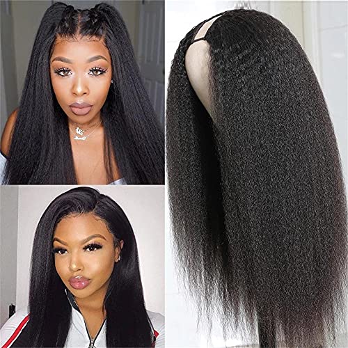 Brazilian Virgin Human Hair U Part Wig - 18 Inch Yaki Straight Kinky Glueless Half Wig with Clips for Black Women | Natural Look for Daily Wear, Parties & Special Events