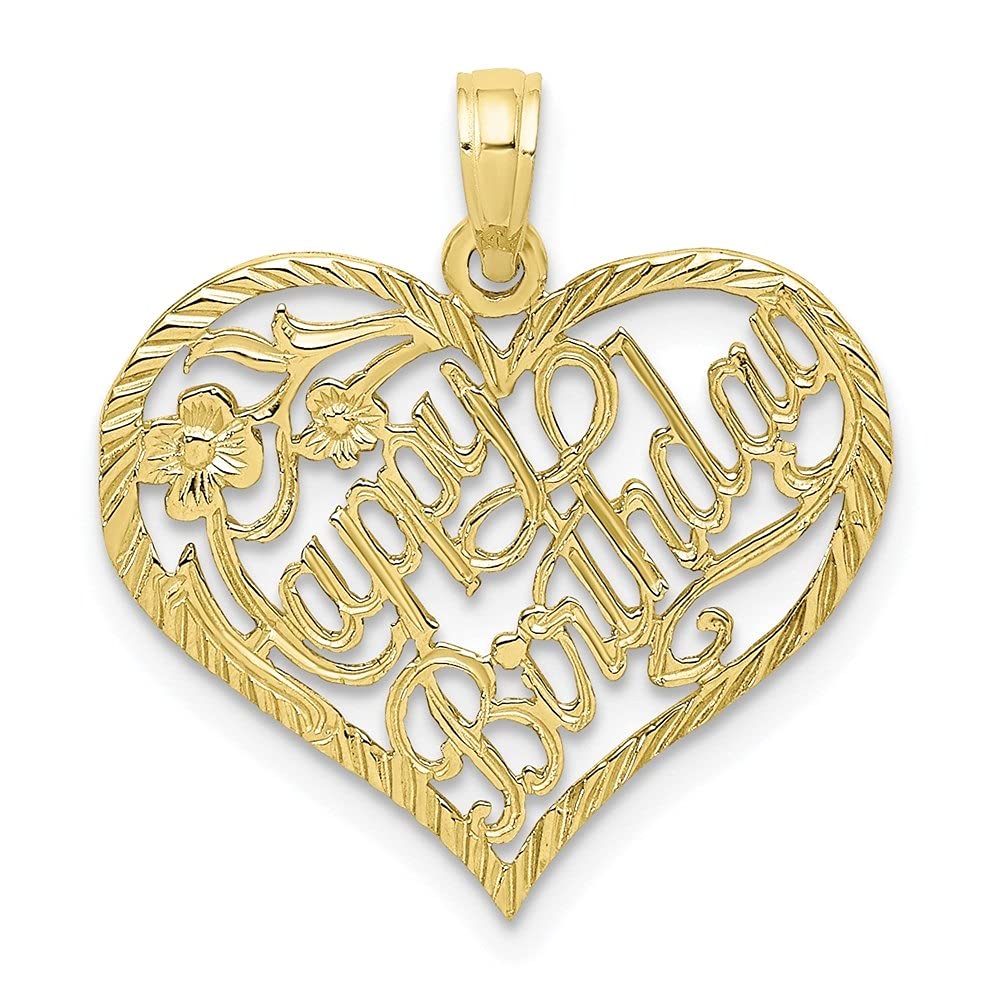 10k Yellow Gold Happy Birthday Heart Pendant Necklace for Women - Elegant Birthday Gift for Her, Anniversary Present, Special Occasion Jewelry