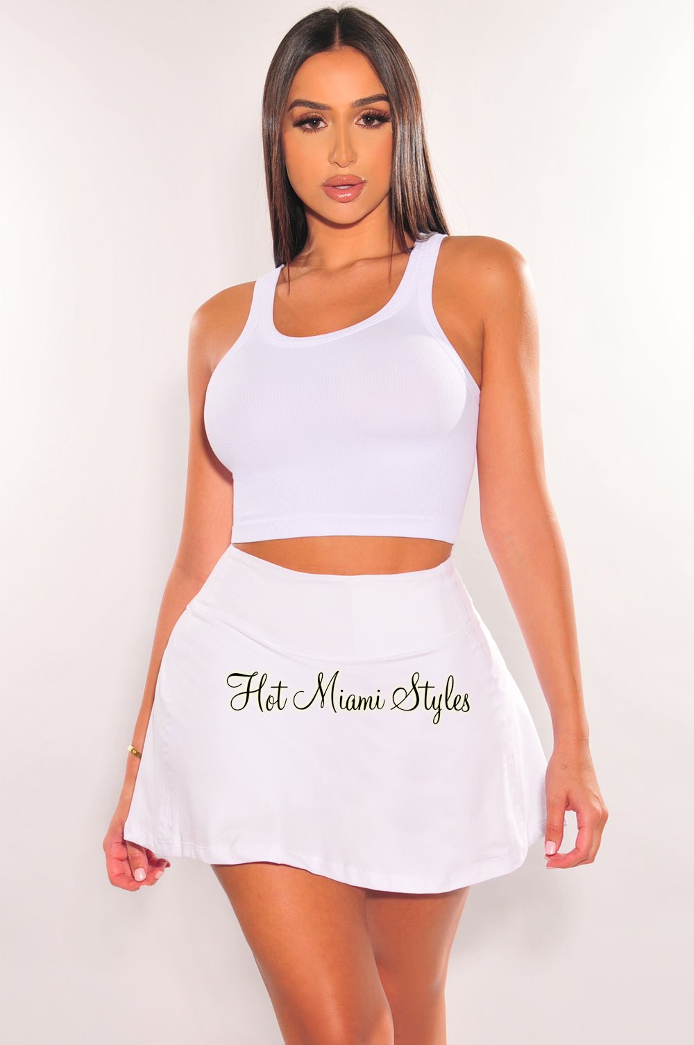 White High Waist Pleated Skort for Women - Comfortable Stretchy Tennis Skirt with Pockets - Perfect for Golf, Yoga, Workout and Casual Wear