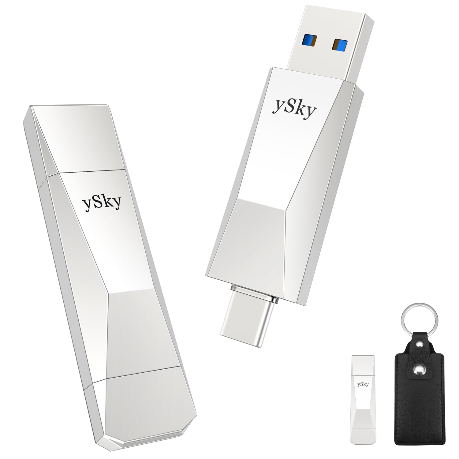 ySky 1TB USB 3.2 SSD External Solid State Flash Drive - 500MB/s High Speed USB C & USB A 3.2 Gen 2 Thumb Drive - 2-in-1 Dual Interface for iPad Pro, Android Phones, MacBook, Windows Laptops, Tablets - Portable Storage with Leather Keychain Case for Work, Travel & Data Backup