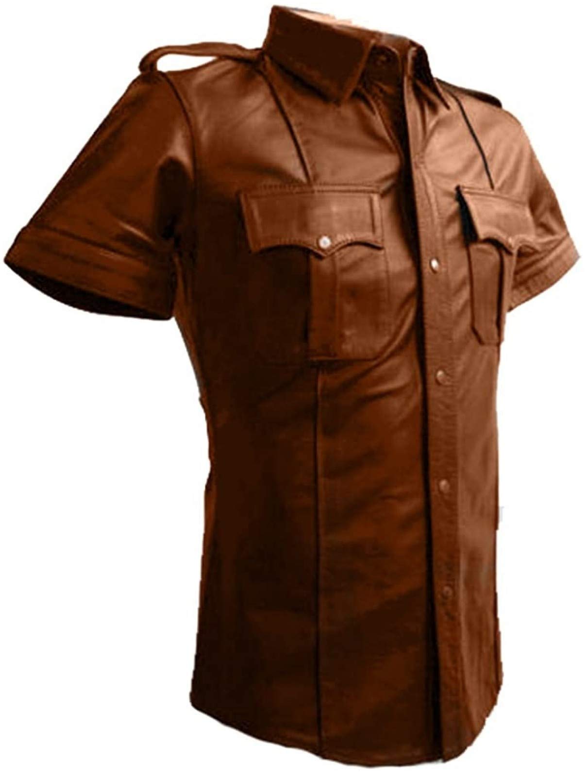 Premium Genuine Cow & Sheep Leather Police Uniform Shirt for Men - BLUF Gay Fashion, Hot Lamb Leather Shirt - Perfect for Cosplay, Uniform Parties & LGBTQ+ Events
