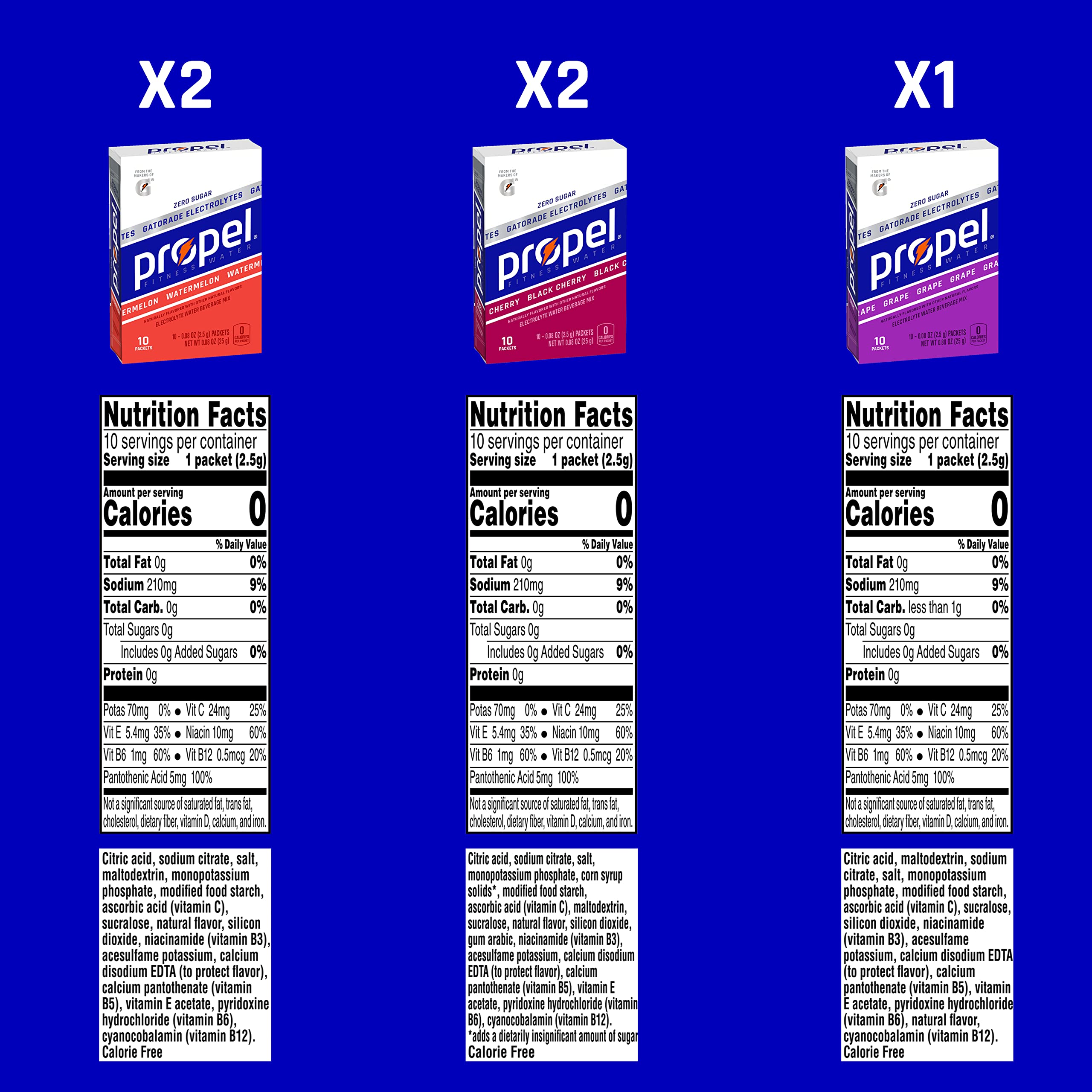 Propel Electrolyte Powder Packets - 3 Flavor Variety Pack with Vitamins, Zero Sugar, 0.88oz (5 Count) | Hydration Boost for Workouts, Hiking & Active Lifestyle