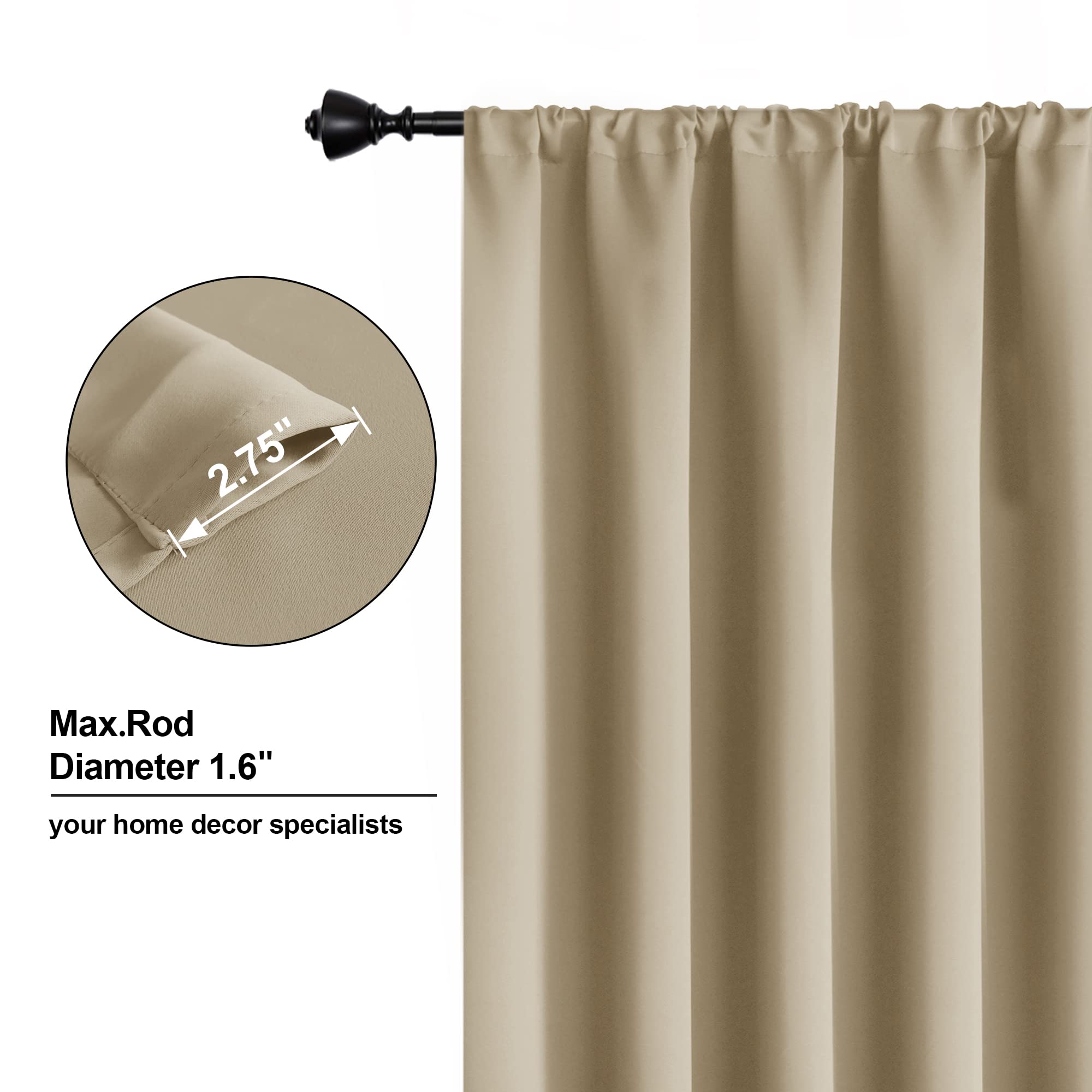 WONTEX 4PCS Blackout Curtains for Small Windows - Thermal Insulated Energy Saving Light Blocking Rod Pocket Curtain Panels 52 x 45 Inch Beige - Perfect for Kitchen, Bedroom & Home Office Privacy & Sun Protection