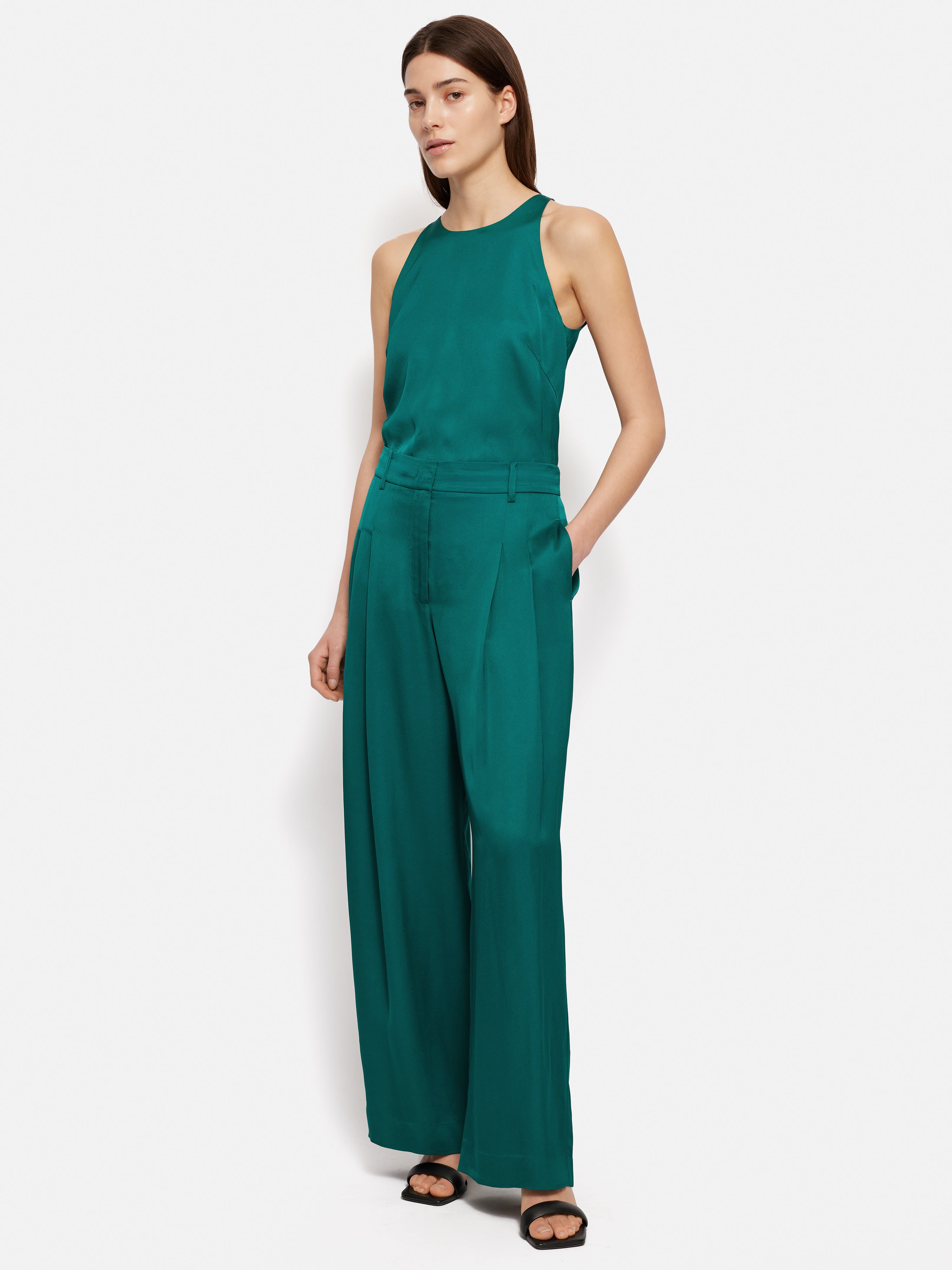 Elegant Green Satin Sleeveless Blouse for Women - Perfect for Summer Outfits, Date Nights & Casual Wear