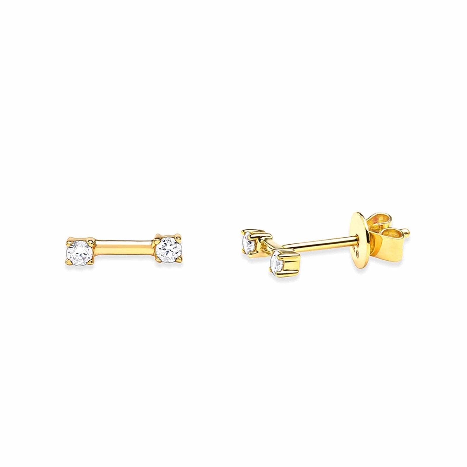 14k Yellow Gold Double Stacked Diamond Stud Earrings - Elegant Everyday Jewelry for Women, Perfect for Work, Parties & Special Occasions