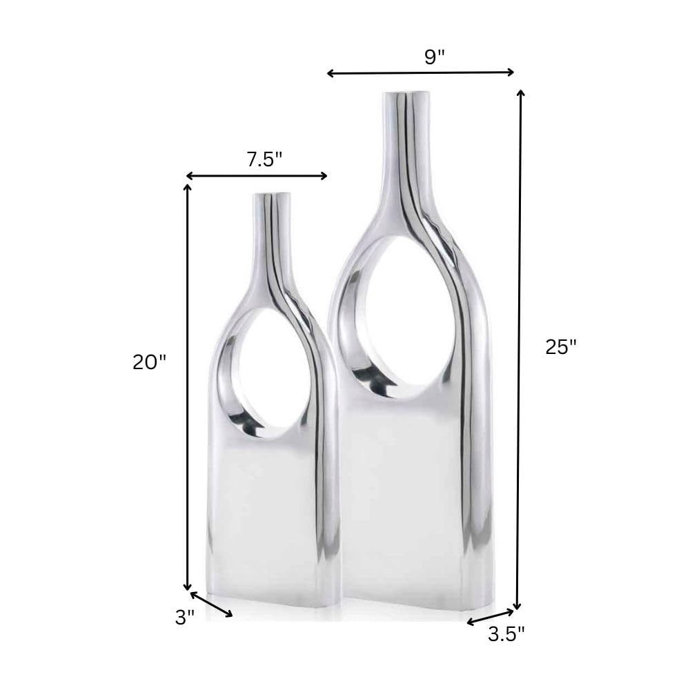 Modern Silver View Thru Vases Set of 2 - 20