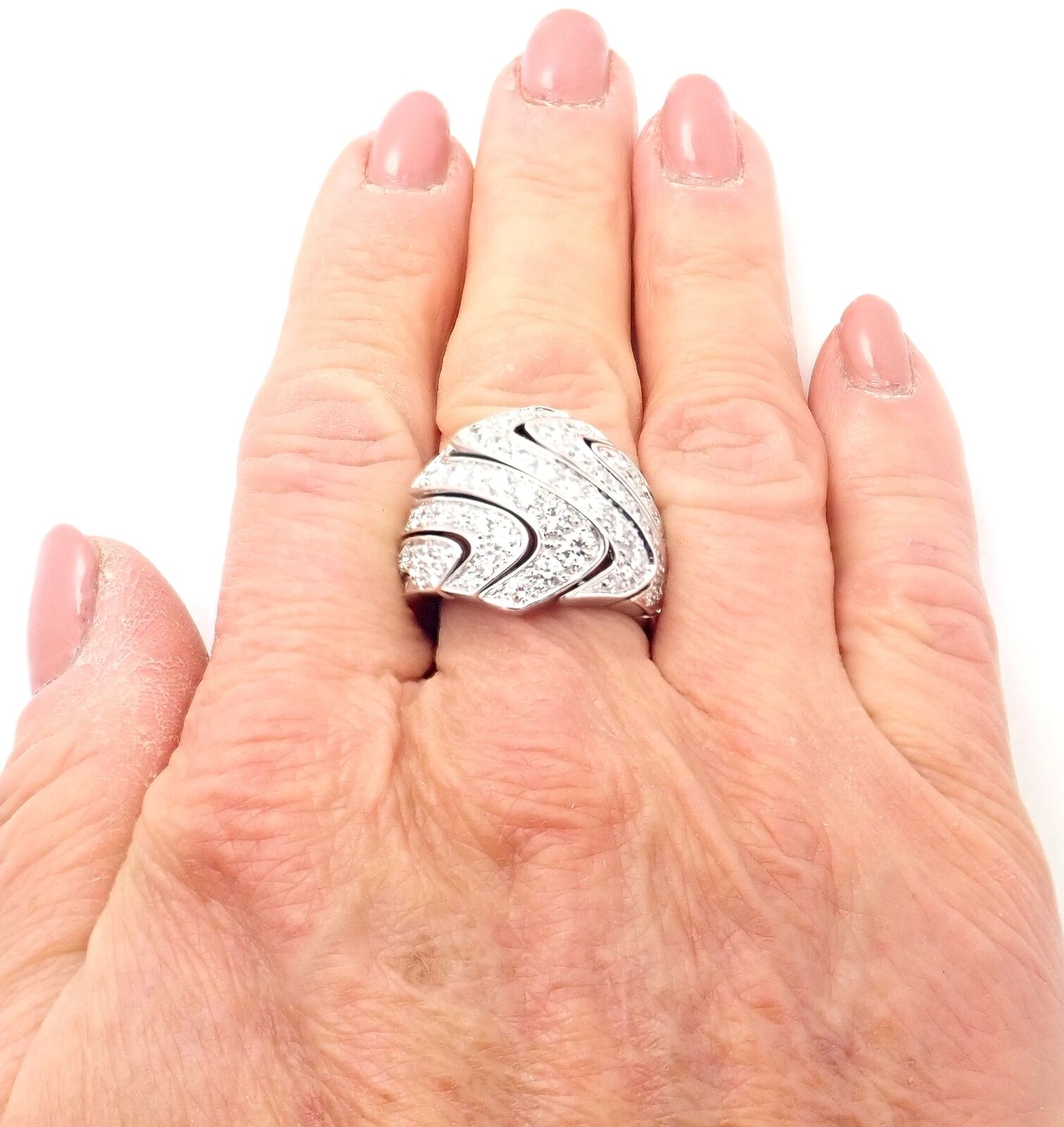 Authentic Cartier 18k White Gold Diamond Waves Large Ring - Luxury Jewelry for Women, Perfect for Weddings, Anniversaries & Special Occasions