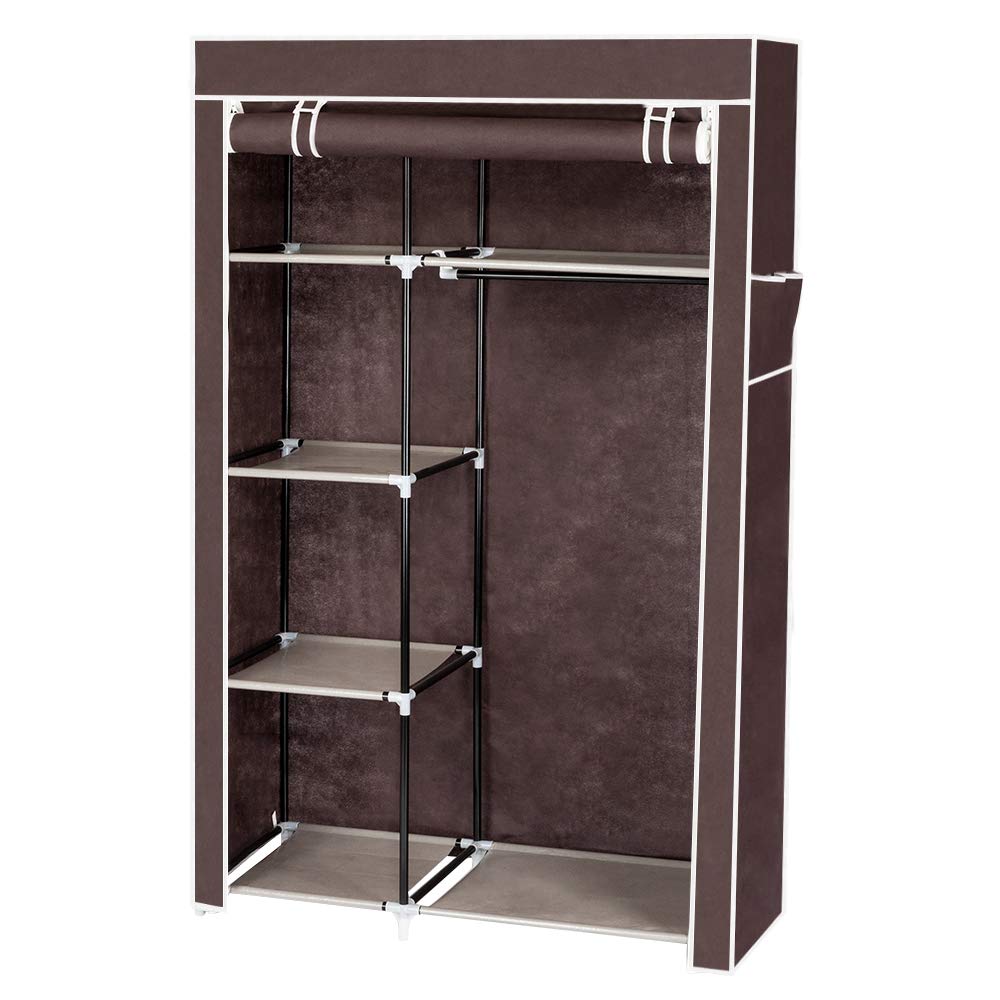 4-Layer Portable Closet Storage Organizer - Non-Woven Fabric Wardrobe with 6 Lattices (Dark Brown) | Space-Saving Closet Solution for Bedroom, Dorm & Small Apartments