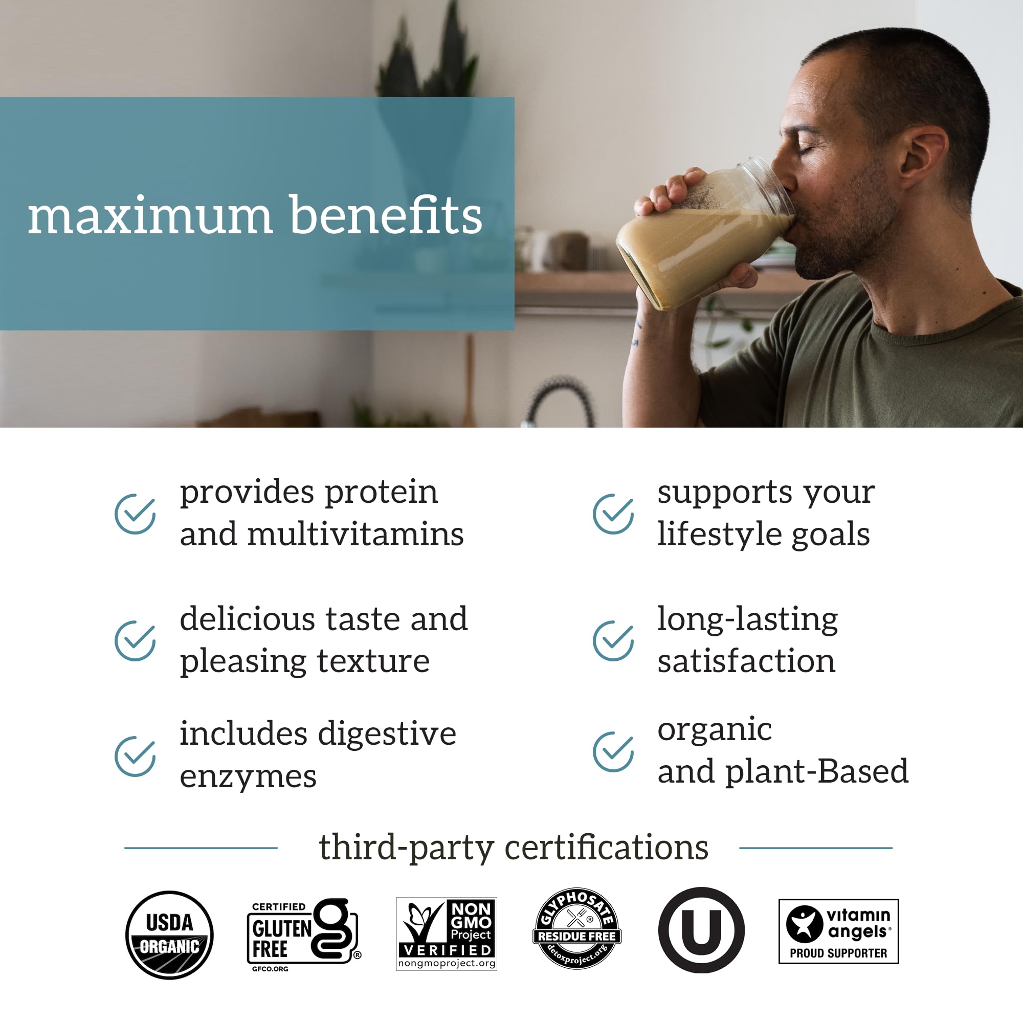 Organic Vegan Plant-Based Protein Powder - Organifi Complete Protein Vanilla Flavor with Digestive Enzymes | 30-Day Supply | Soy, Dairy & Gluten Free | Perfect for Post-Workout Recovery & Meal Replacement