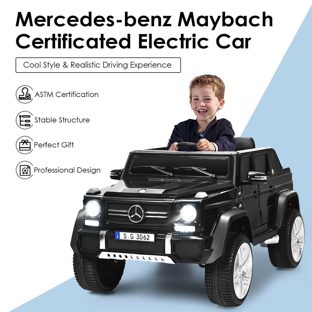 Costway Licensed Mercedes Benz 12V Kids Ride On Car - 1 Seater Electric Toy Vehicle for Boys & Girls Ages 3-8 | Outdoor Play, Birthday Gifts, Backyard Fun