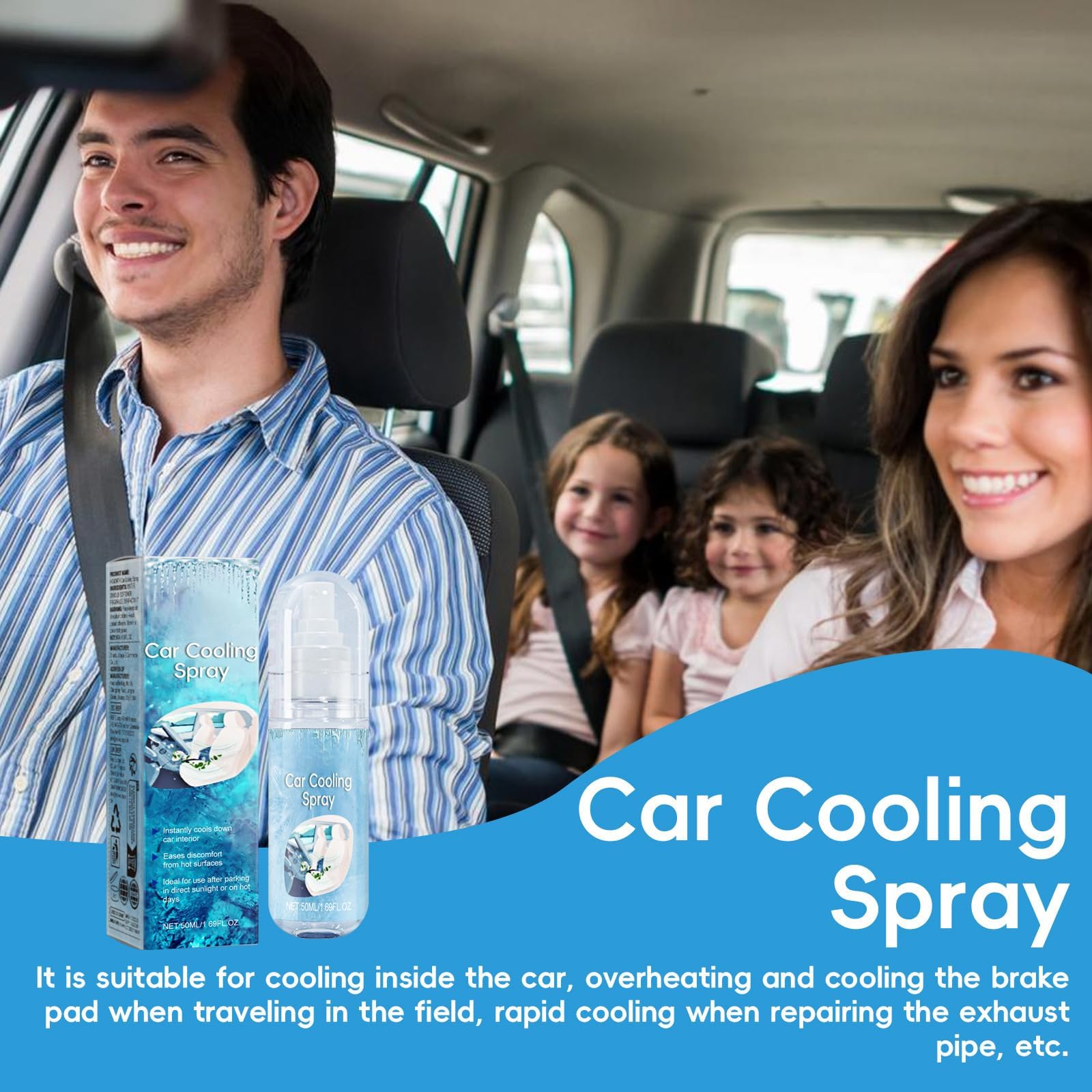 Car Cooling Spray - Instant Interior Cooler for Cars, Trucks, SUVs & RVs (50ml/1.69oz) | Summer Heat Relief & Comfort Driving | Perfect for Road Trips, Commuting & Hot Weather Protection