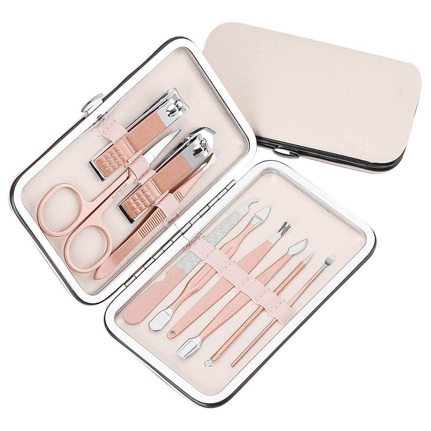 ARDAKI 10-in-1 Professional Manicure Pedicure Kit - Stainless Steel Nail Clippers, Scissors, Grooming Tools, Blackhead Remover & Acne Needle Set for Home & Travel Nail Care