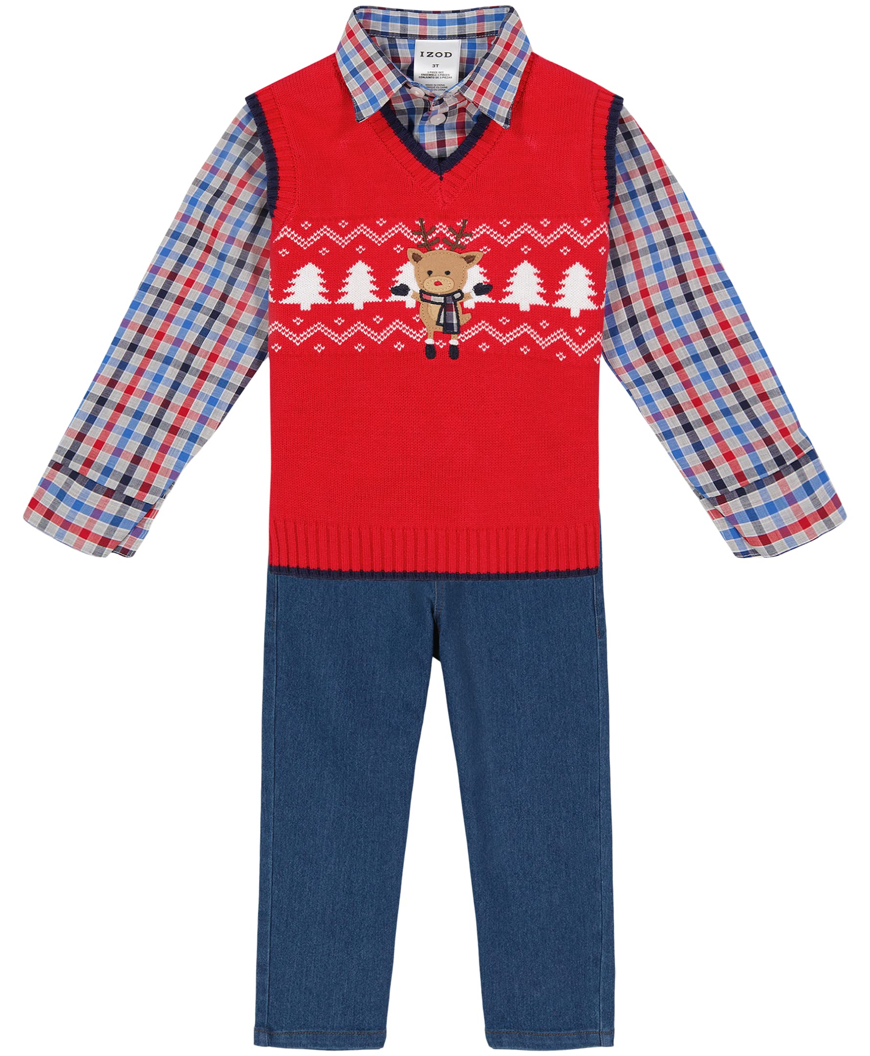 Izod Baby Boys' 3-Piece Sweater Vest Set - Soft Knit Outfit for Infant & Toddler Boys - Perfect for Holidays, Family Photos & Special Occasions