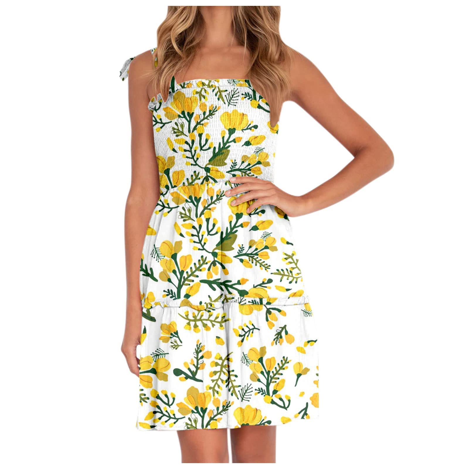 Eaktool Women's Sexy Sleeveless Strap Back Print Dress - Casual Fashion Summer Dress for Night Out, Party & Beach Wear