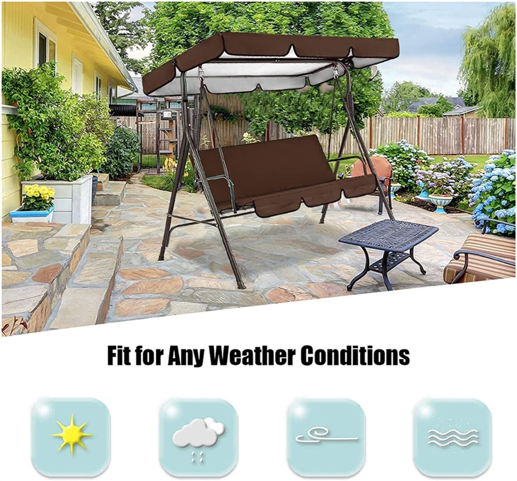 2-Pack Waterproof Patio Swing Chair Covers - Outdoor Garden Furniture Seat & Top Cover with Sunshade Canopy | Replacement Awning for Patio, Deck & Backyard (Weatherproof & UV Protection) - Perfect for Porch Swings, Hammocks & Outdoor Seating Areas