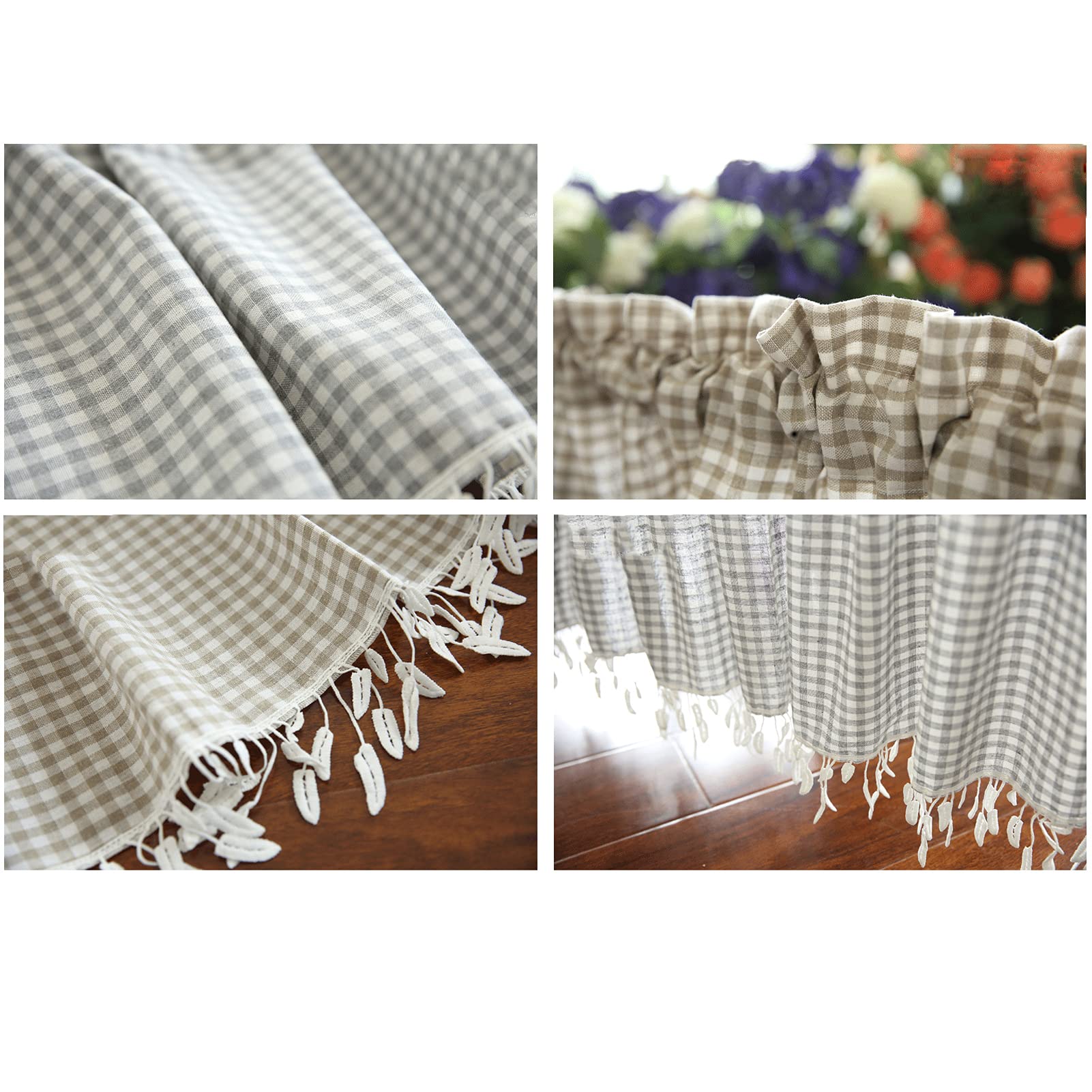 Classic Lattice Cotton Linen Kitchen Curtains - Short Rod Pocket Valance for Cafe, Bistro & Country Style Decor | Perfect for Kitchens, Bedrooms, Living Rooms, Offices & Small Windows | Adds Farmhouse Charm to Your Home