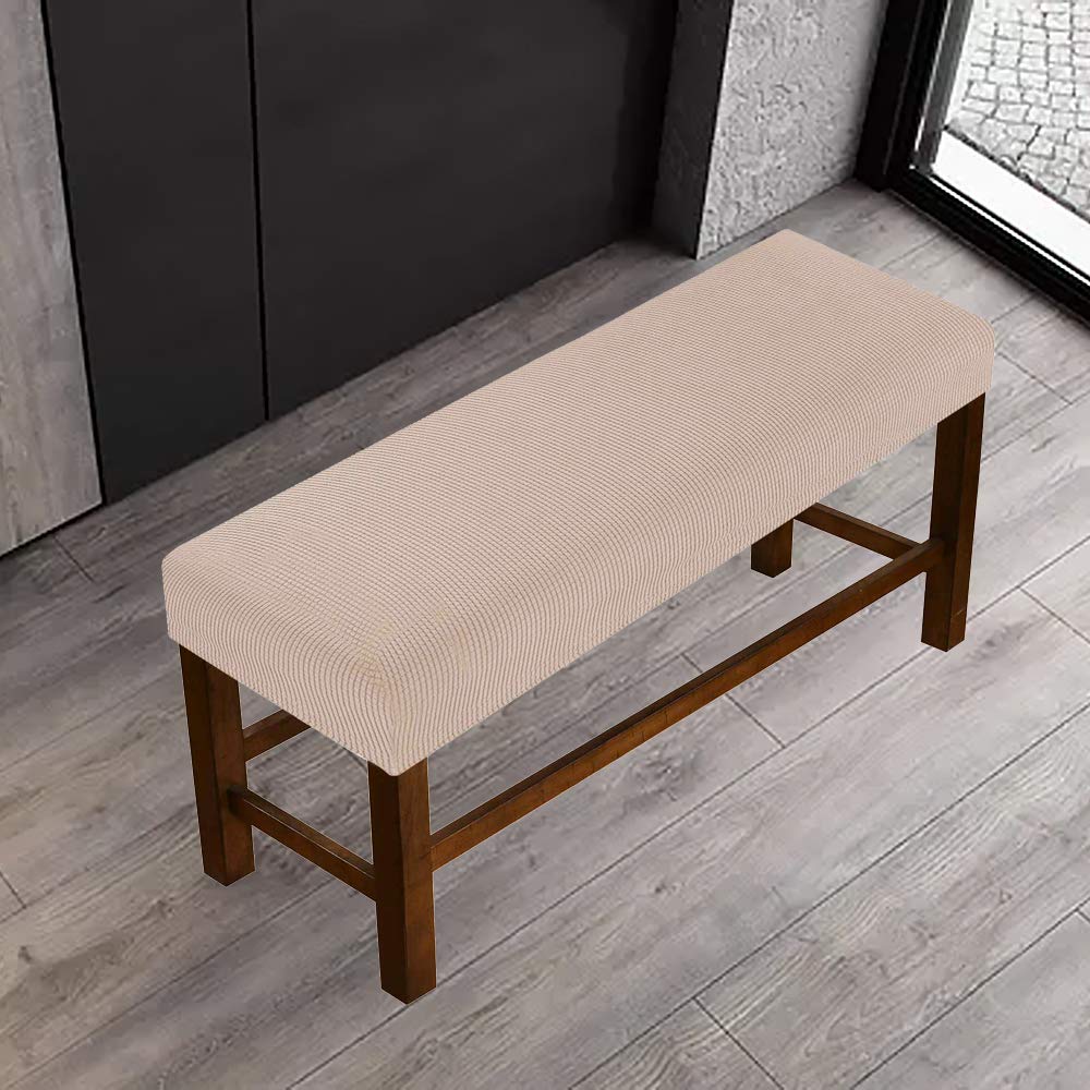 Stretch Jacquard Bench Slipcover - Soft Spandex Dining Room Seat Cover | Washable & Removable Cushion Cover for Kitchen, Living Room & Bedroom (Khaki) | Perfect for Home Decor, Dining Sets & Furniture Protection