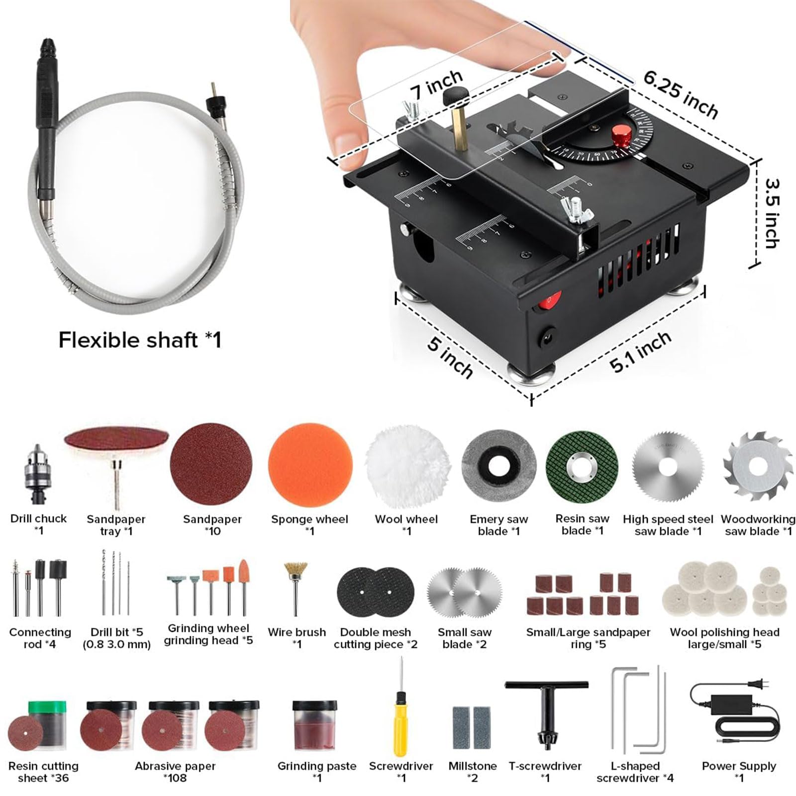 118PC Mini Multi-functional Table Saw - Portable Adjustable Wood Cutting, Sanding, Engraving & Drilling All-in-One Machine | Perfect for DIY Projects, Woodworking & Crafting