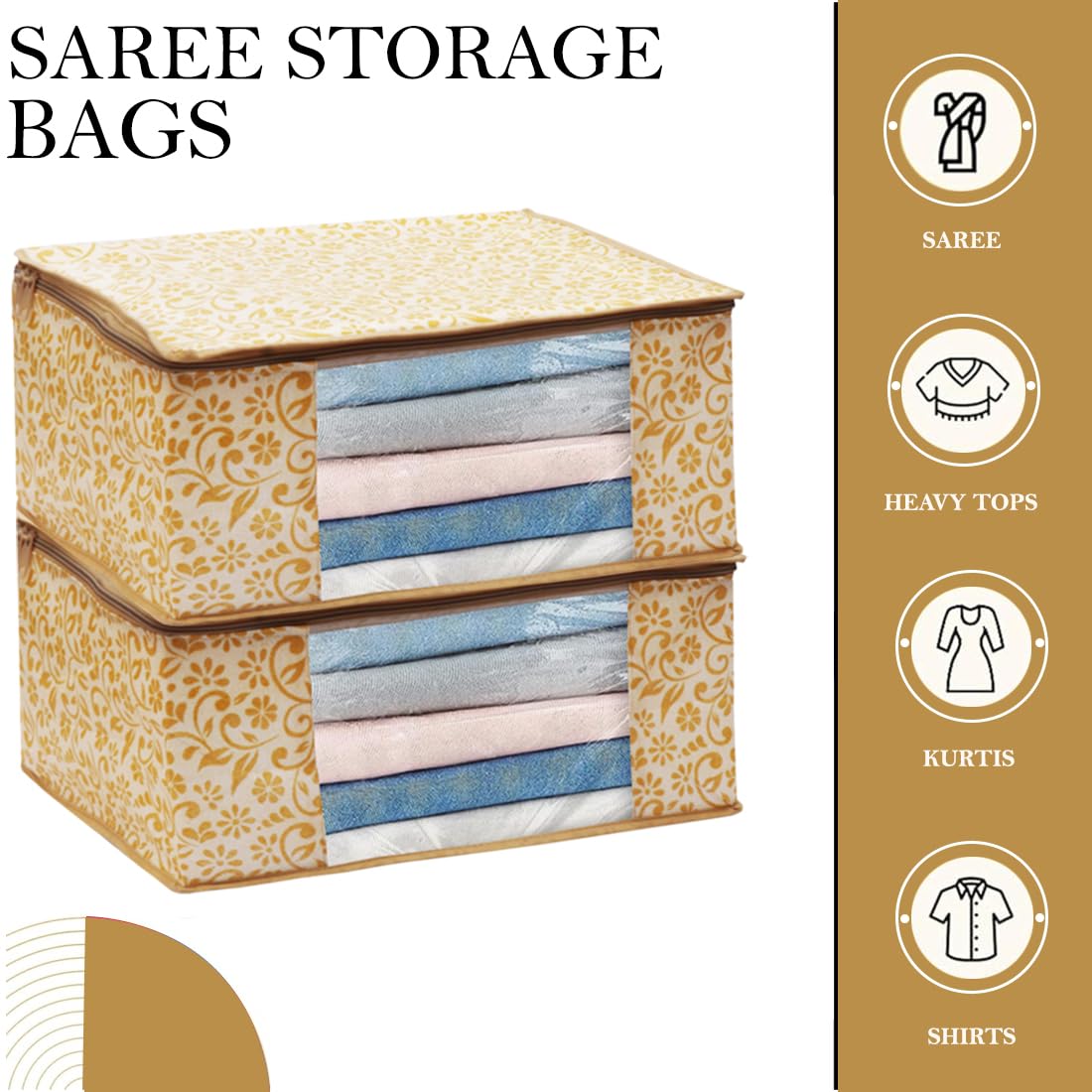 ANKIT INTERNATIONAL 6-Pack Non-Woven Saree Cover Storage Bags for Clothes | Premium Fabric Protector for Wedding, Travel & Seasonal Clothes Storage | Dustproof & Breathable Garment Organizer