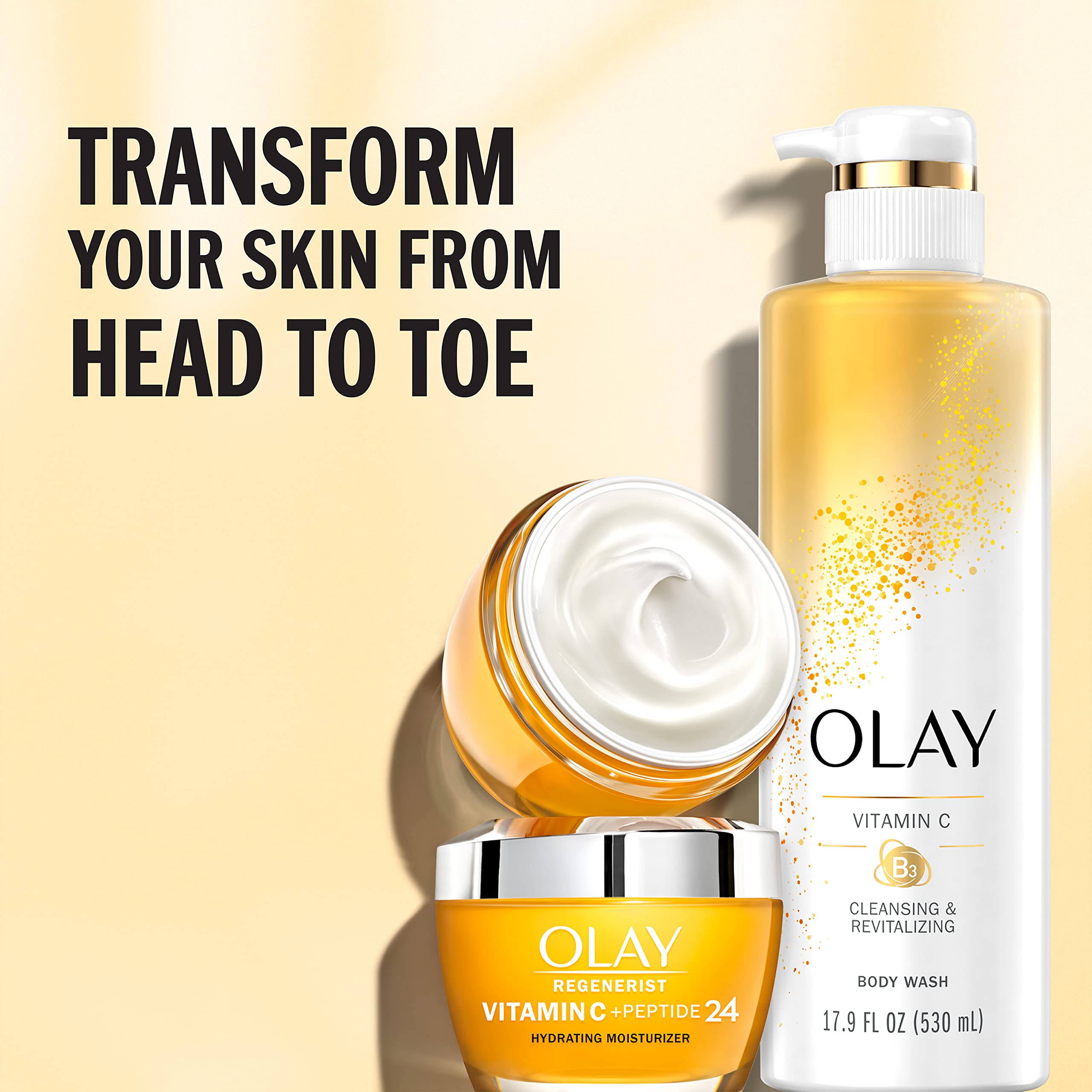Olay Regenerist Vitamin C + Peptide 24 Brightening Face Cream 1.7 Oz with Travel Size Whip Moisturizer & Vitamin C Body Wash - Anti-Aging Skincare Set for Glowing Skin - Perfect for Daily Routine, Travel & Gifting
