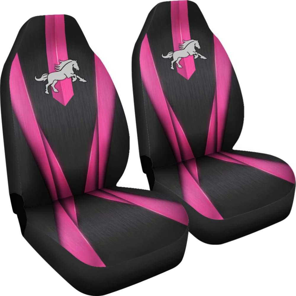 Premium Dark Pink Mustang Horse Custom Metallic Print Car Seat Covers - Universal Fit for Ford Mustang, Comfort & Style Upgrade - Perfect for Car Enthusiasts & Gift Giving