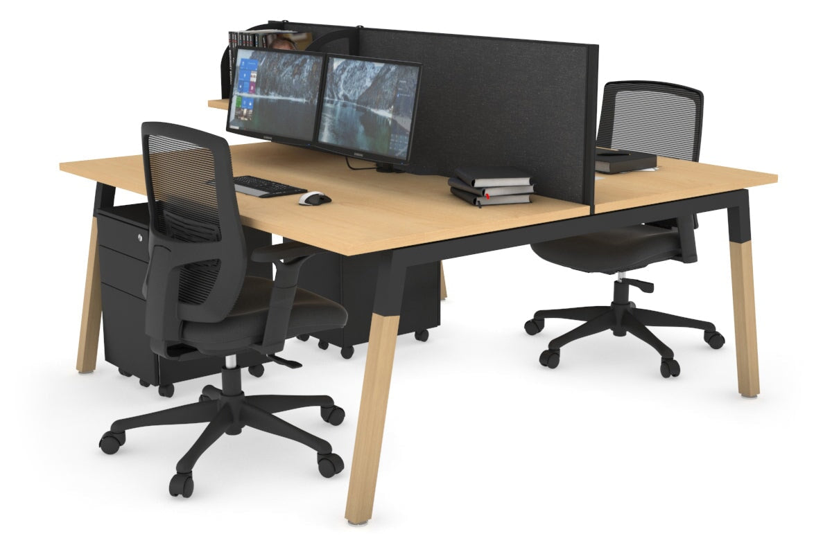 Quadro A Legs 2-Person Office Workstation with Wood Legs & Cross Beam - 1600L x 800W Dimensions, Cable Management Scallop | Perfect for Shared Workspaces & Collaborative Office Environments