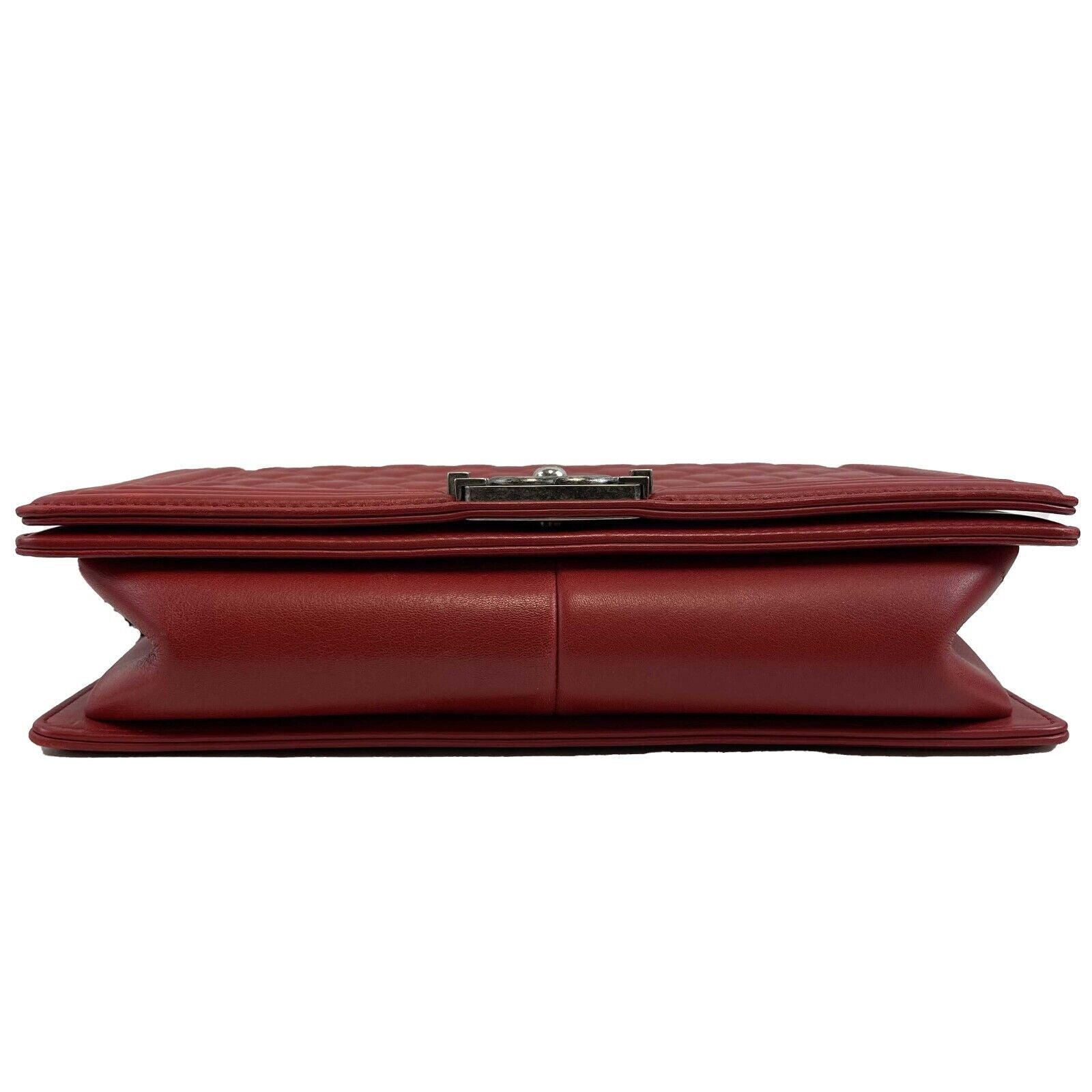 Chanel Boy Flap Bag Quilted Calfskin Leather Crossbody Bag - New Medium Size in Red | Luxury Designer Handbag for Women, Perfect for Date Night & Special Occasions