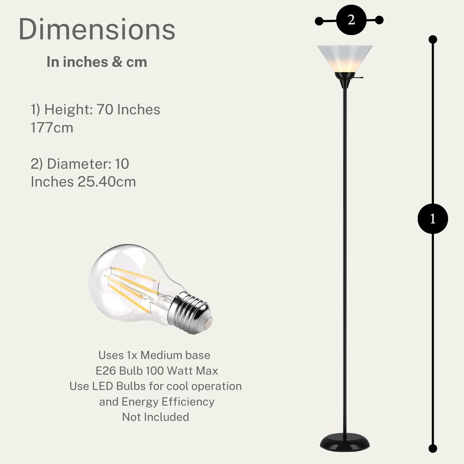 LIGHTACCENTS Modern Black Floor Lamp with Opal White Plastic Cone Shade - Perfect for Living Room, Bedroom & Office Lighting Decor