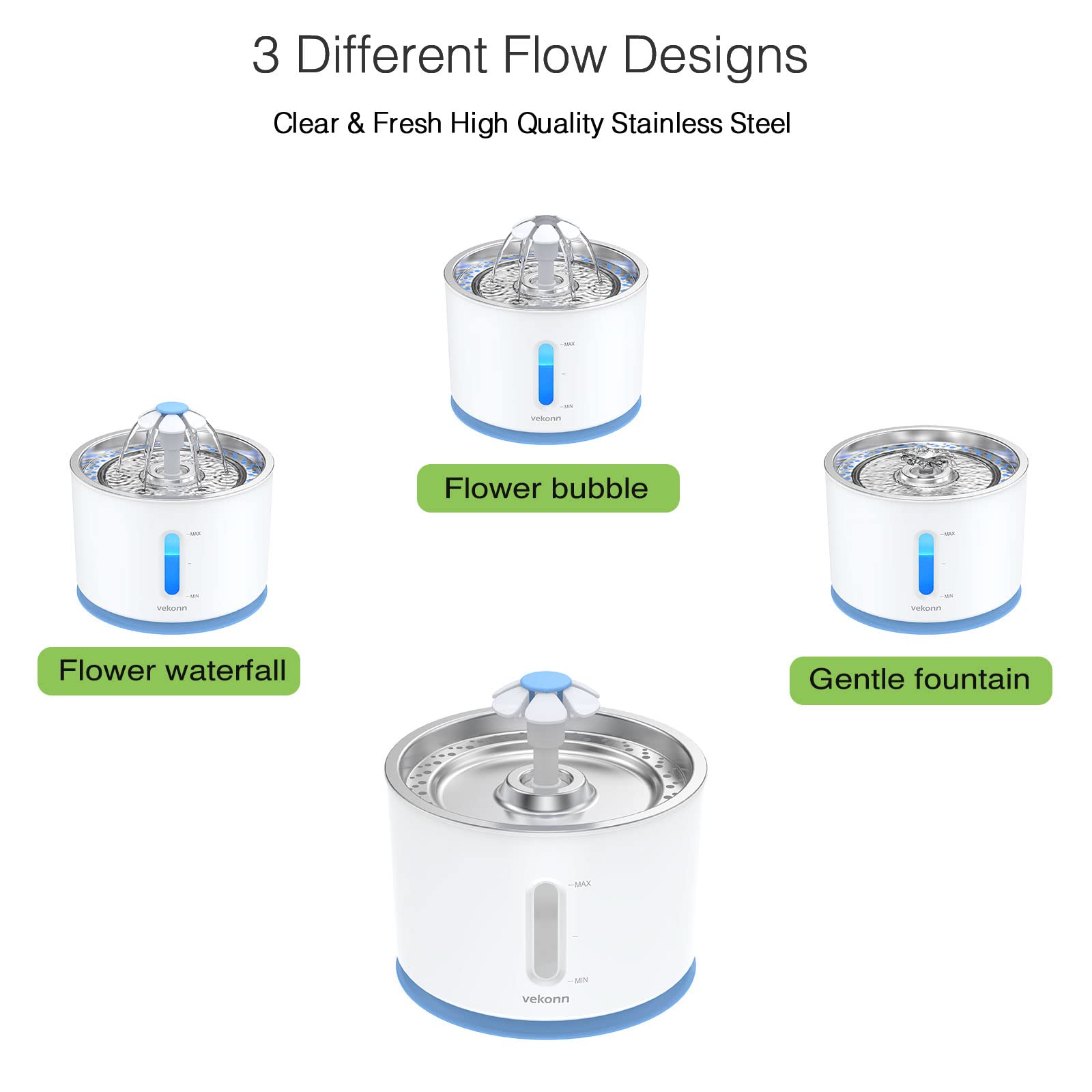 Stainless Steel Cat Water Fountain with LED Light & Water Level Window - Automatic Pet Drinking Fountain for Small Dogs & Cats (Blue) - Perfect for Home, Office, or Travel Use