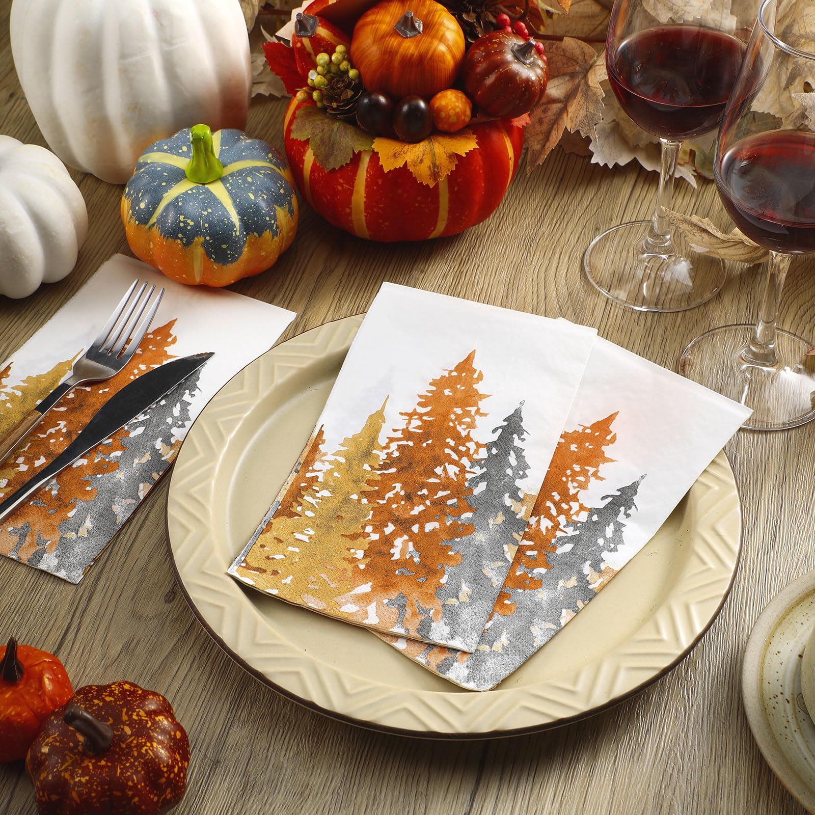 Seajan 200-Pack Premium Disposable Paper Guest Napkins & Hand Towels - Soft Fall Tree Design for Bathroom, Wedding, Party & Home Decor - Eco-Friendly Paper Napkins for Elegant Dining & Hospitality Use
