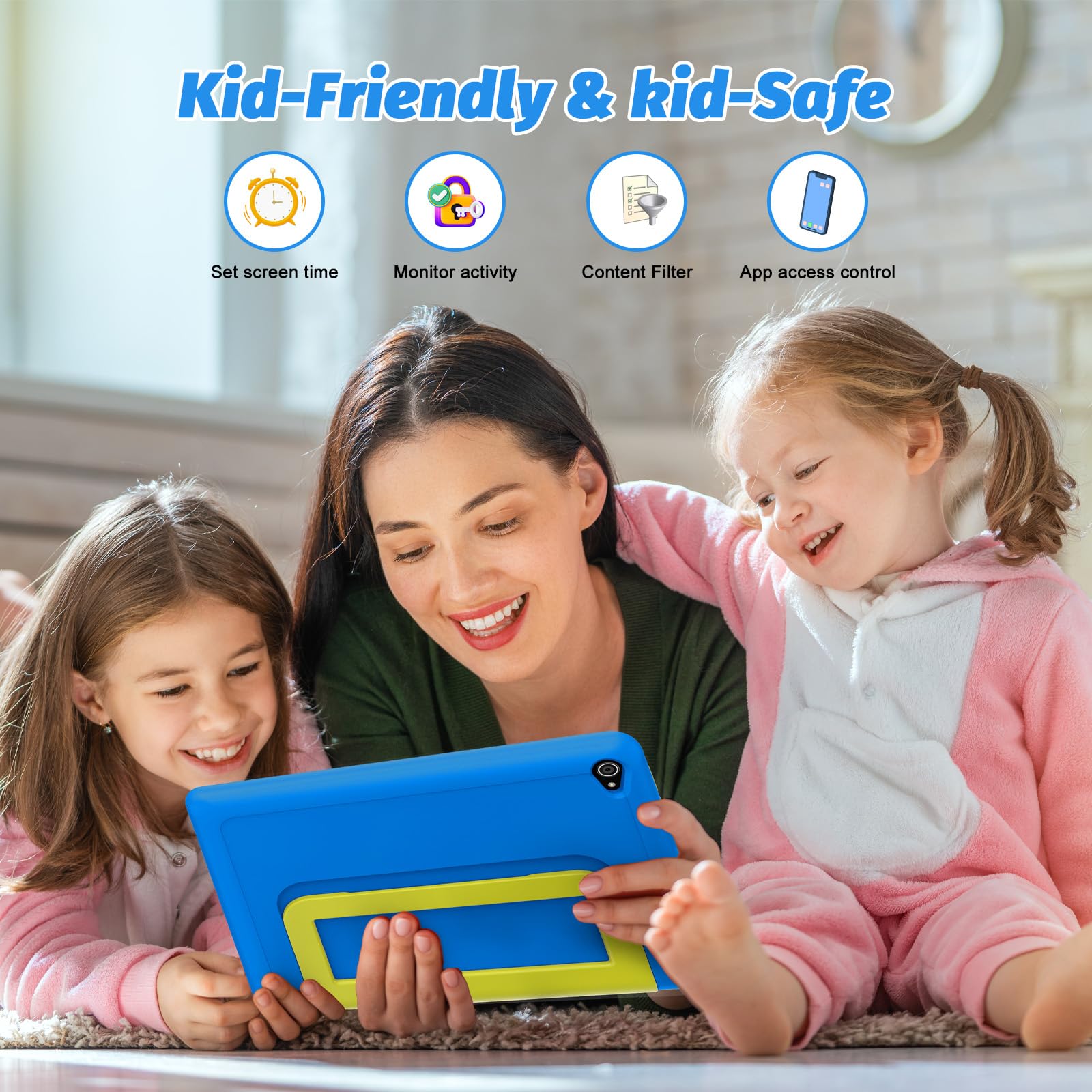 10 Inch Kids Tablet with Android 14 | Octa-Core 64GB Storage (Expandable to 1TB) | WiFi Children's Learning Tablet with Parental Controls & Dual Camera | Includes Protective Case | Perfect Gift for Toddlers & Kids | Ideal for Homeschooling, Travel, and Educational Entertainment