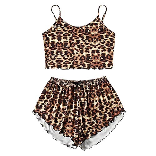 Women's Printed Camisole & Pants Lounge Set - Soft Sleepwear for Home, Fashionable Pajama Outfit (Brown, XL) | Perfect for Relaxing, Sleeping & Lounging Comfortably