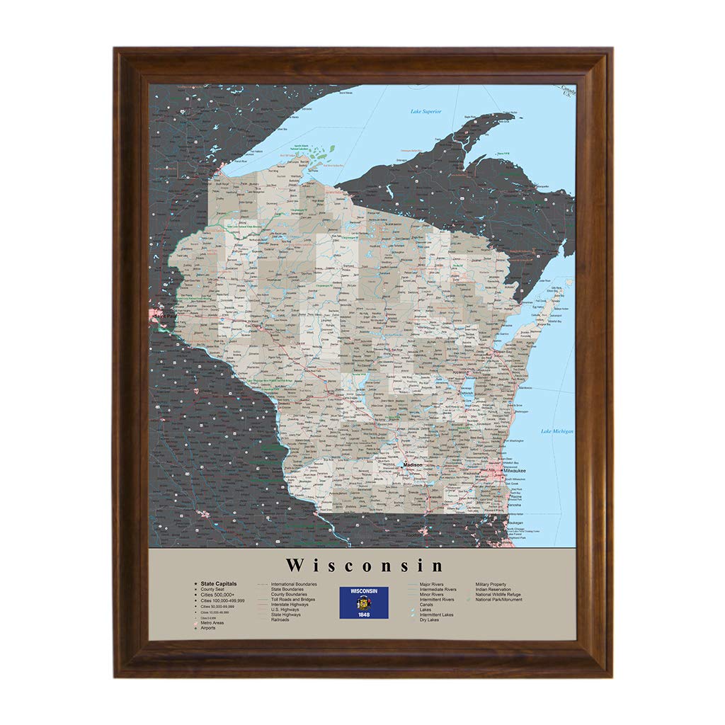 Wisconsin Cork Board with Earth Toned Brown Frame - 33.75 x 27 Inches Bulletin Board with 150 Pins - Perfect for Office, Classroom, or Home Organization & Decor